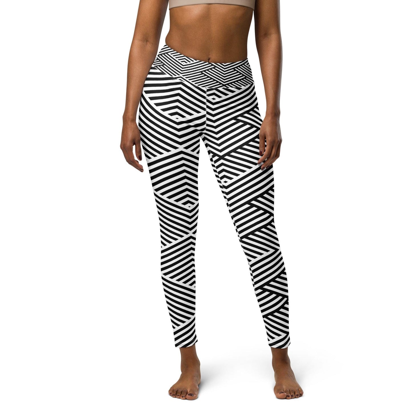 Legging de yoga pour femme – Blanc & Noir – Stretch, taille haute, séchage rapide – Graphique Minimaliste