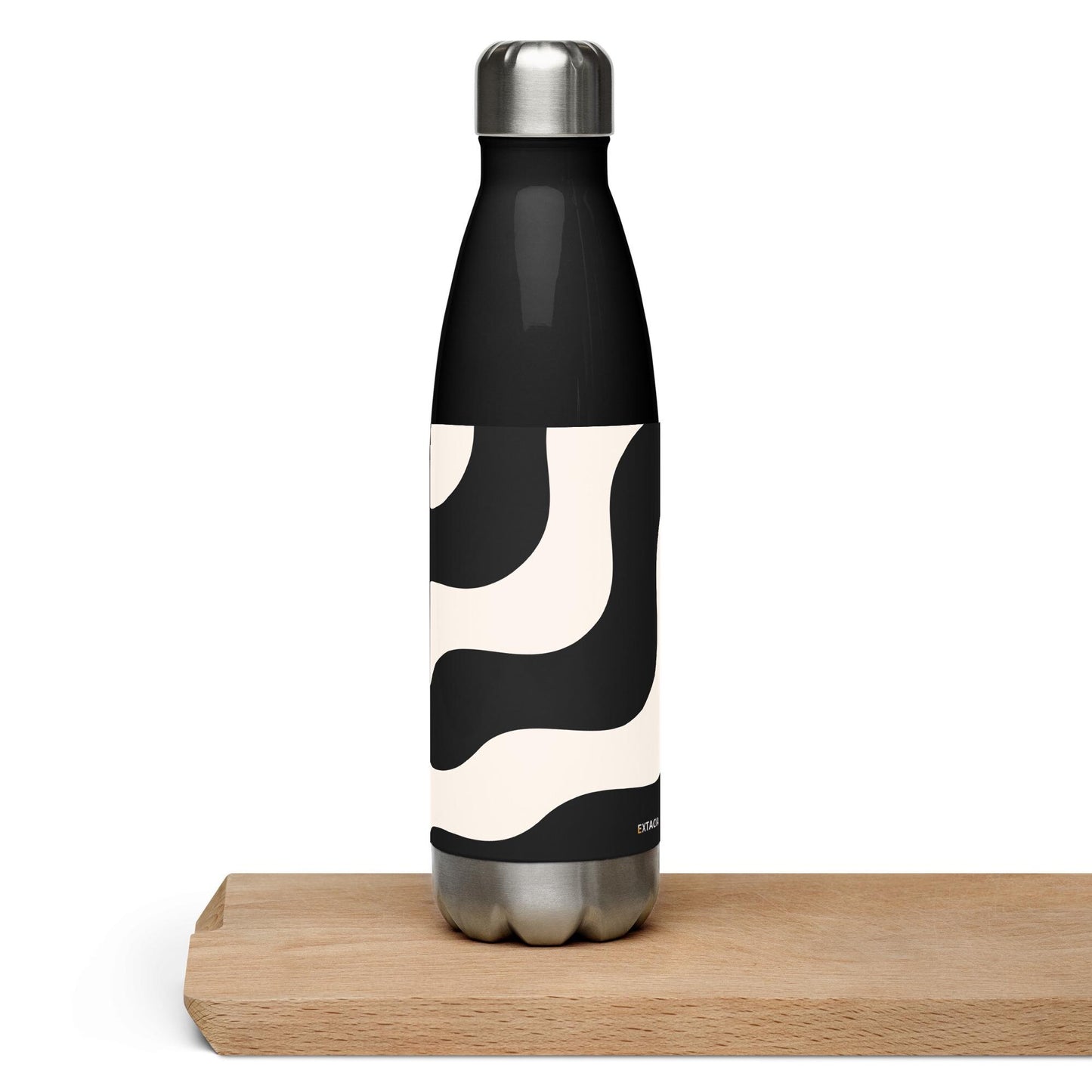 Gourde Inox - Beige & Noir – Bouteille Étanche, isotherme, durable en acier inoxydable – Graphique