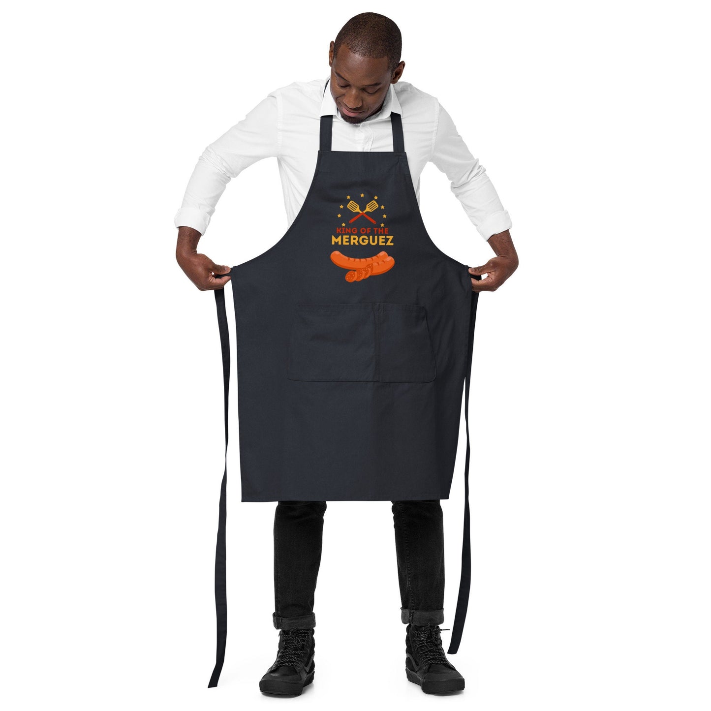 Tablier Homme 100 % Coton Bio – "King of the Merguez" - Cadeau BBQ Original - coton biologique, Accessoire cuisine