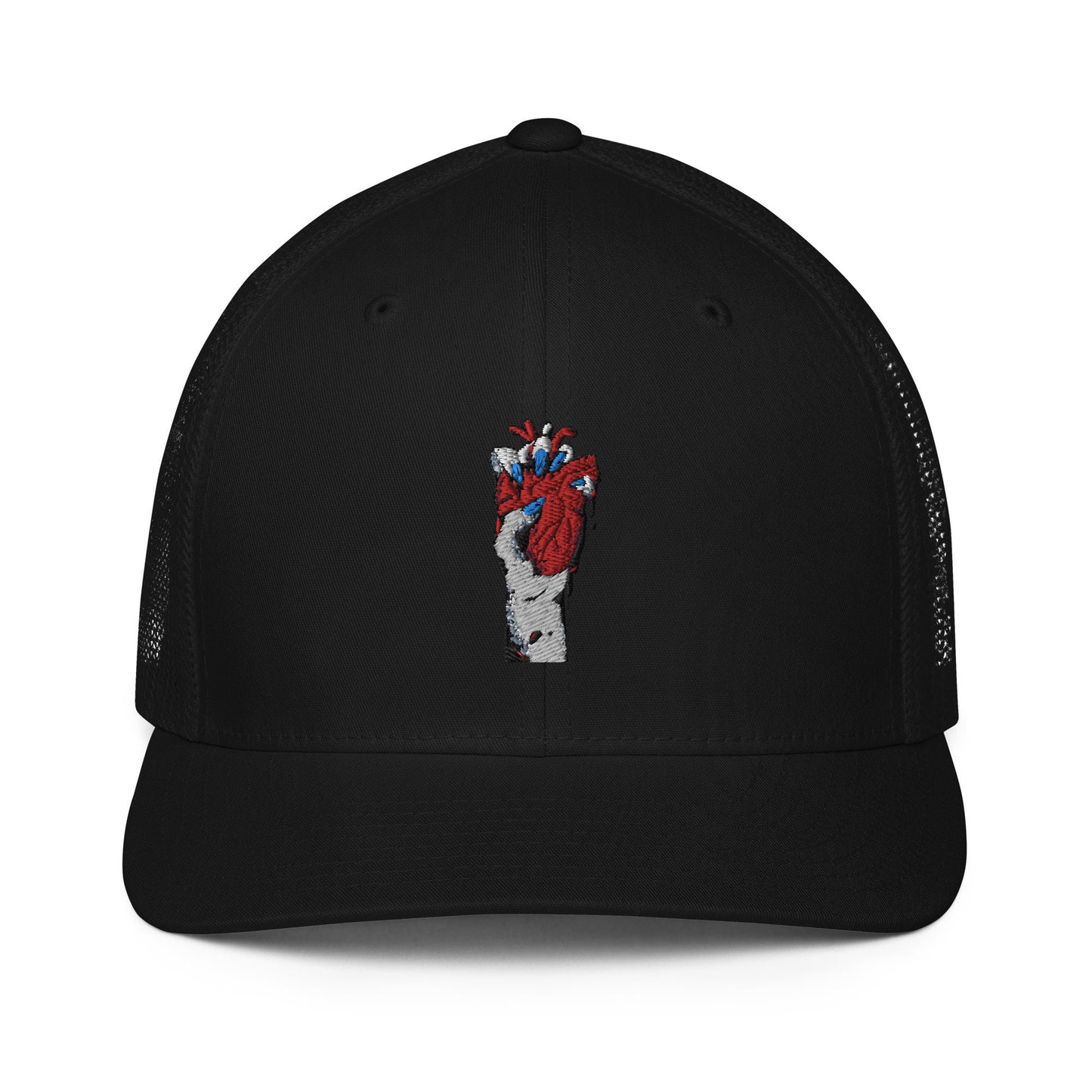 Casquette noire avec dos en maille et motif brodé - snapback non ajustable - unisexe - streetwear, accessoire mode, cadeau, été comme hiver