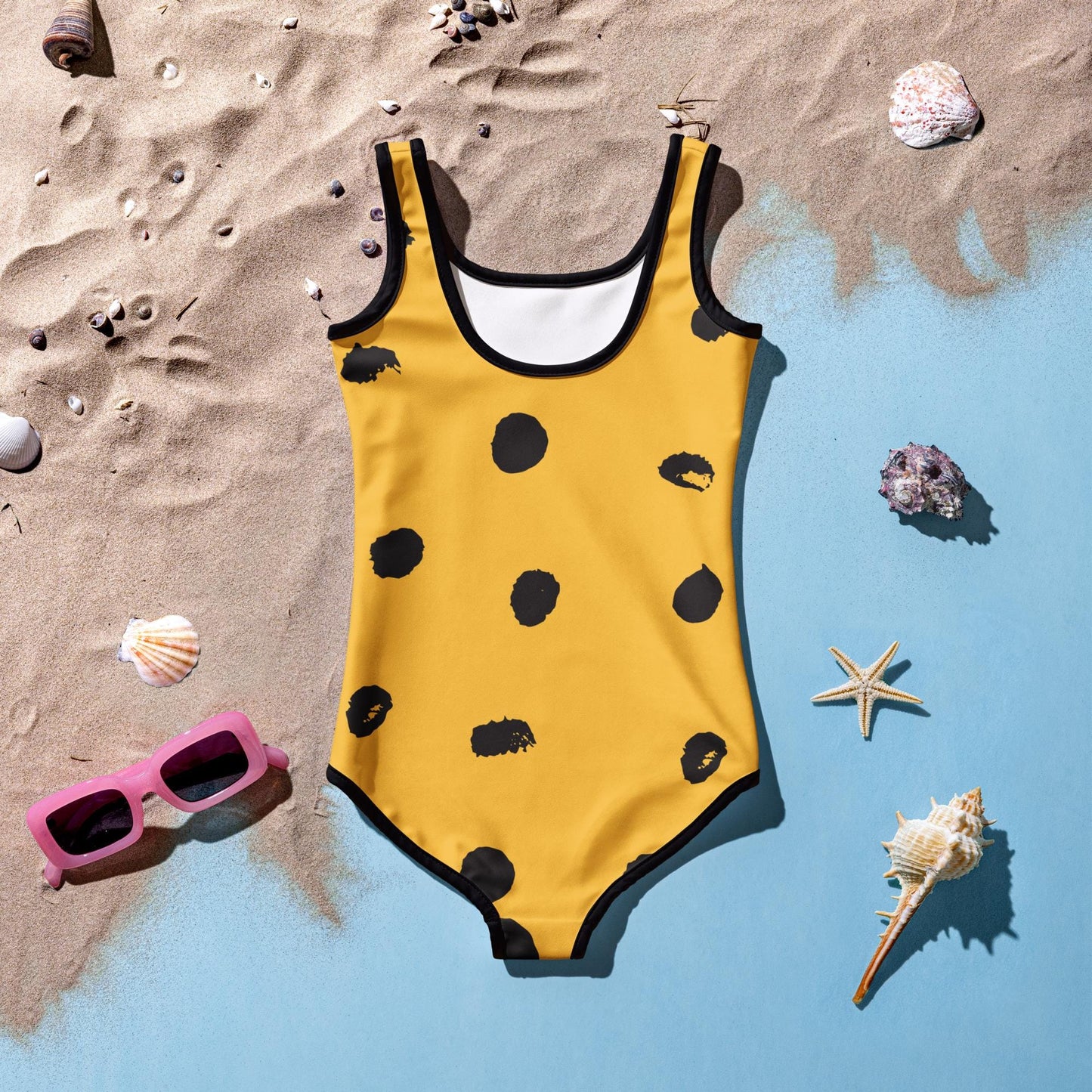 Maillot de bain 1 pièce pour petite fille – Jaune & Noir – Confort, maintien & séchage rapide – Imprimé Animal