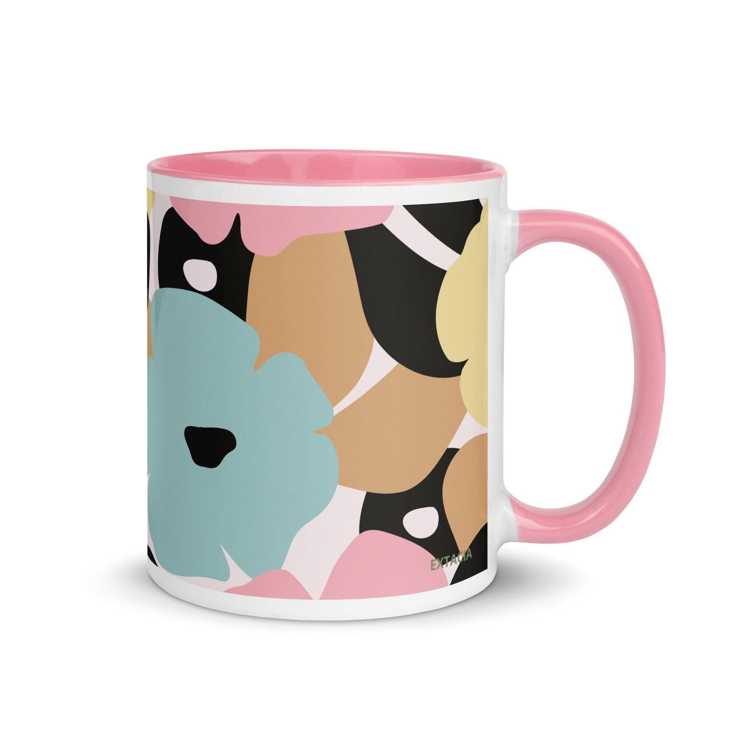 Mug à Intérieur Coloré – Tasse en Céramique Élégante - Design Florale - Café, Thé, Chocolat - cuisine, cadeau, anniversaire, bureau