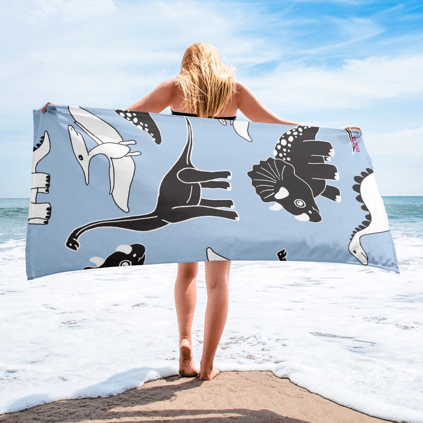 Serviette de Bain et de Plage en Coton – Douce, Absorbante et Compacte - Voyage, Sport, Piscine surf, cadeau - Design dinosaure