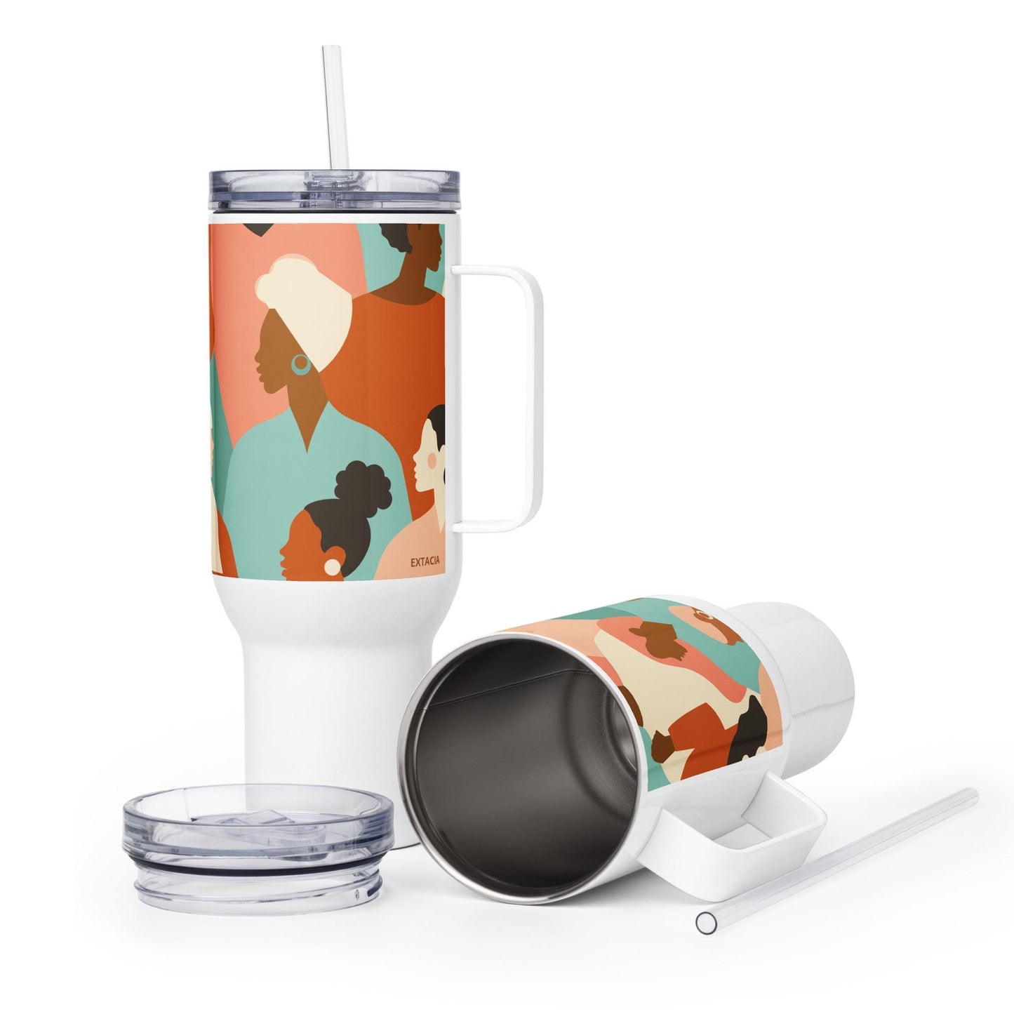 Mug Isotherme Inox - Mug de Voyage Isotherme en Acier Inoxydable avec Anse Design des Silhouettes Feminines Femmes - THERMOS Durable Étanche