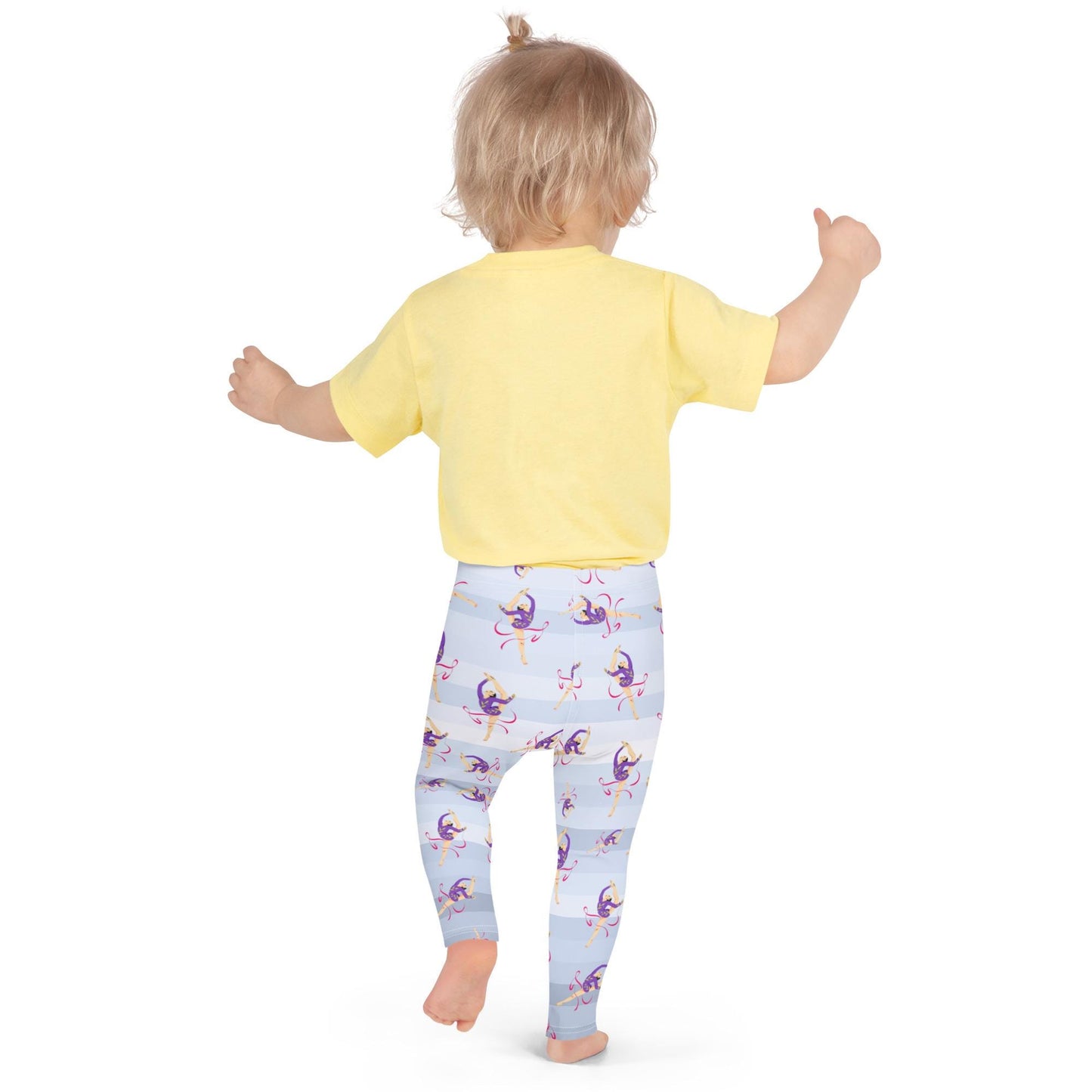 Legging pour petite fille – Dégradé Bleu Clair – Doux, extensible, toutes saisons – Motif Gymnaste Danseuse