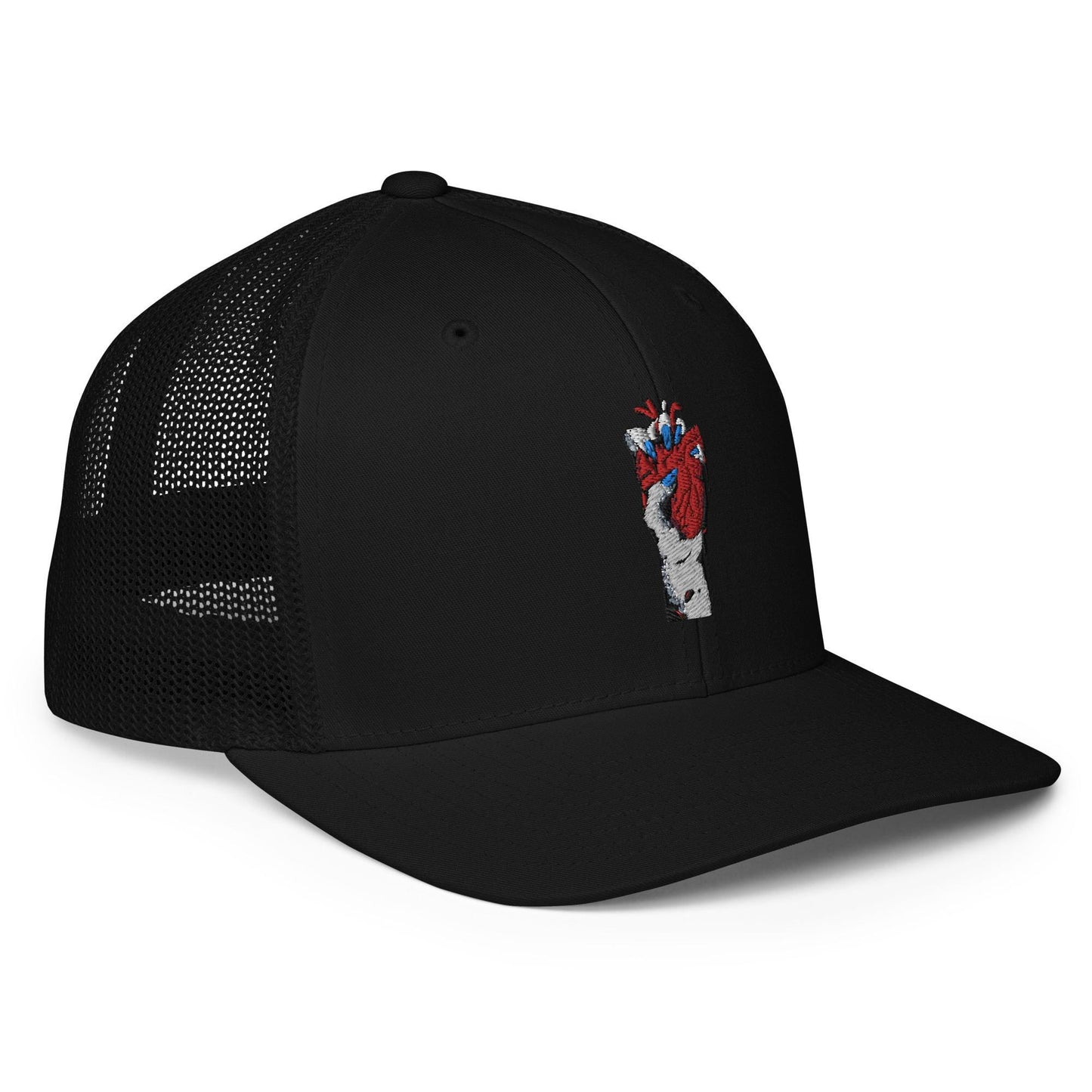 Casquette noire avec dos en maille et motif brodé - snapback non ajustable - unisexe - streetwear, accessoire mode, cadeau, été comme hiver
