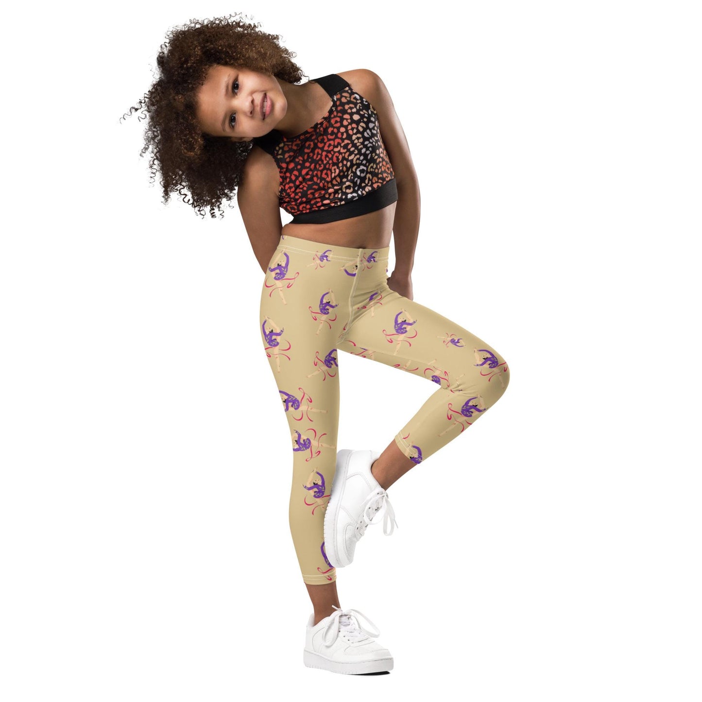 Legging pour petite fille – Jaune Citron – Doux, extensible, toutes saisons – Motif Gymnaste Danseuse