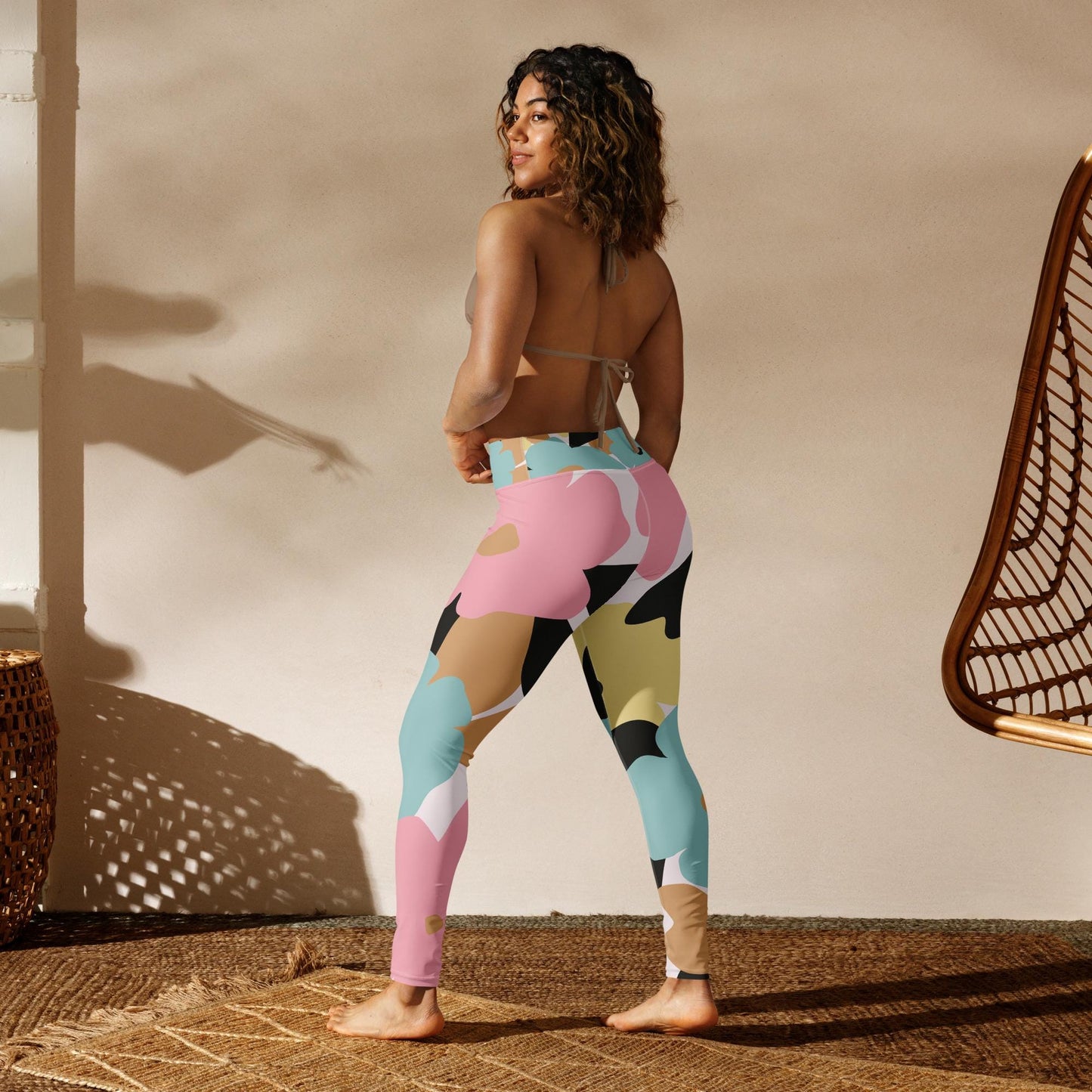 Legging de yoga pour femme – Fleuri, Pastel – Stretch, taille haute, séchage rapide – Minimaliste