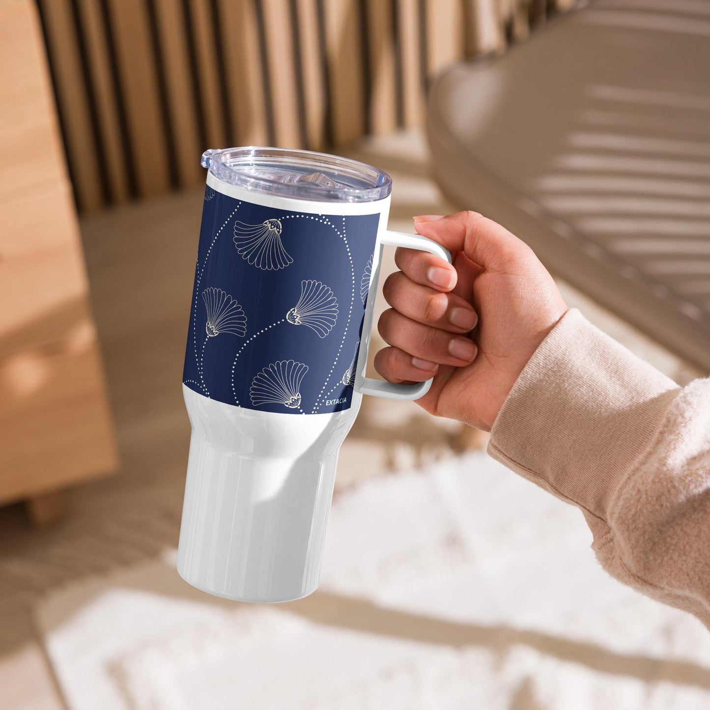 Mug Isotherme Inox - Mug de Voyage Isotherme en Acier Inoxydable avec Anse â Design Florale - THERMOS, gobelet - Durable, LĂ©ger, Ătanche