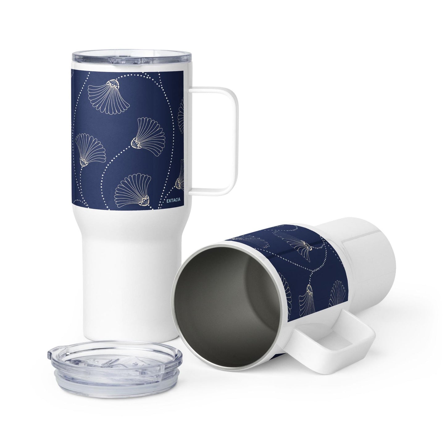 Mug Isotherme Inox - Mug de Voyage Isotherme en Acier Inoxydable avec Anse â Design Florale - THERMOS, gobelet - Durable, LĂ©ger, Ătanche