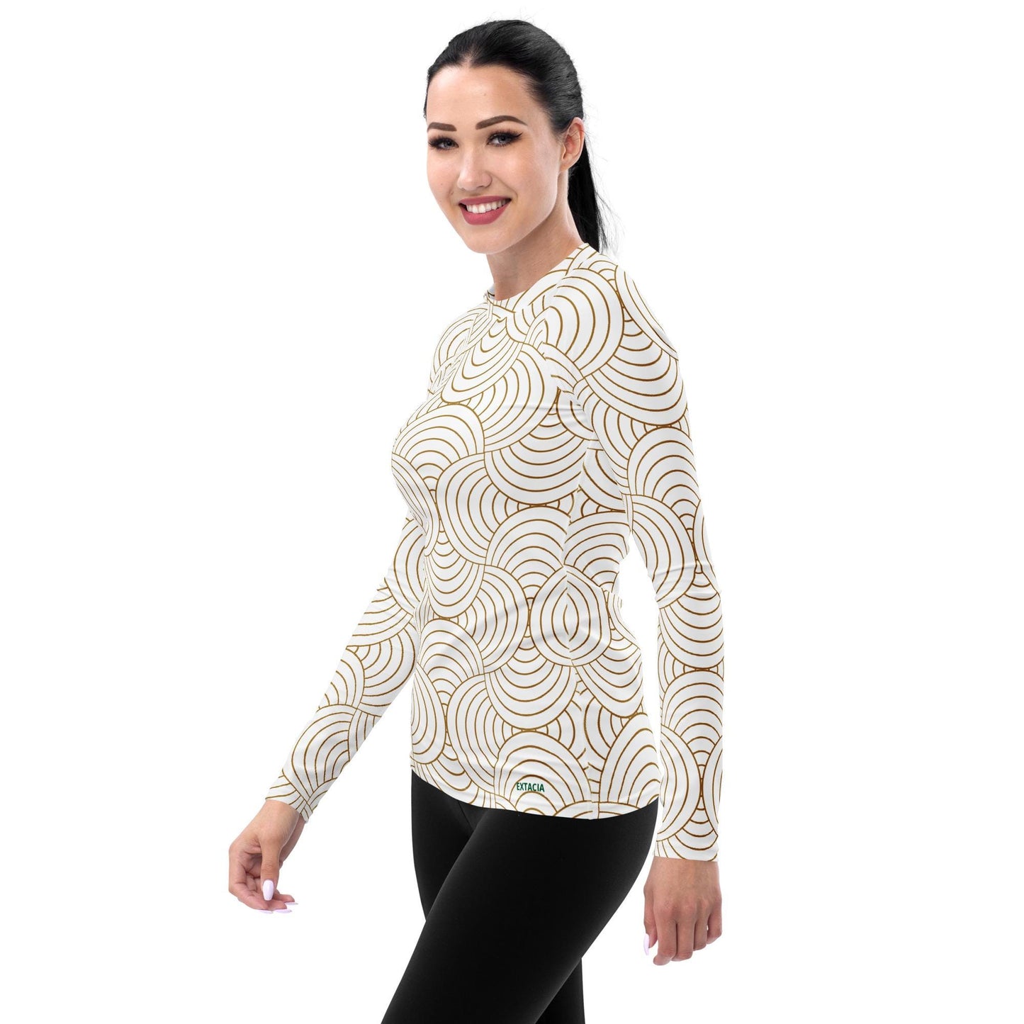 Rash guard pour femme – Blanc & Or – Anti-UV*, séchage rapide, respirant – Graphique Minimaliste