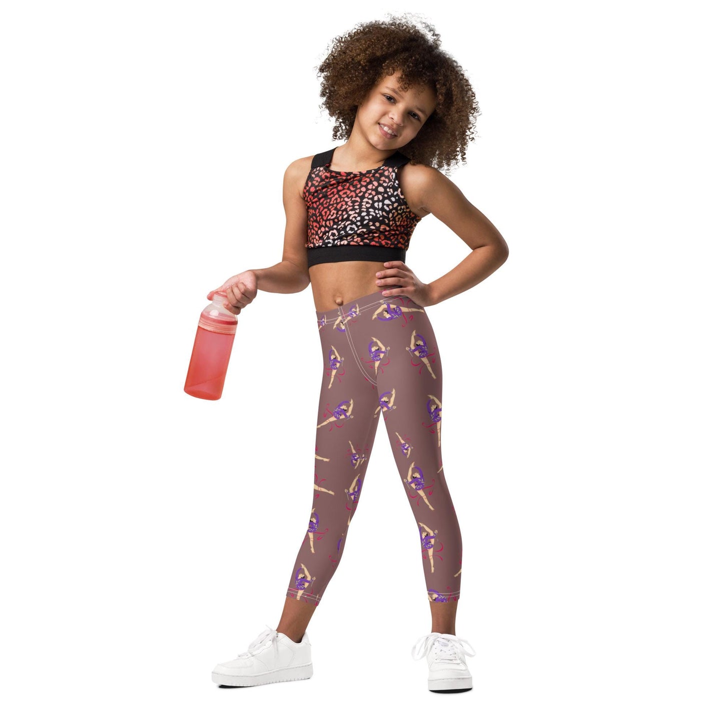 Legging pour petite fille – Vieux Rose – Doux, extensible, toutes saisons – Motif Gymnaste Danseuse