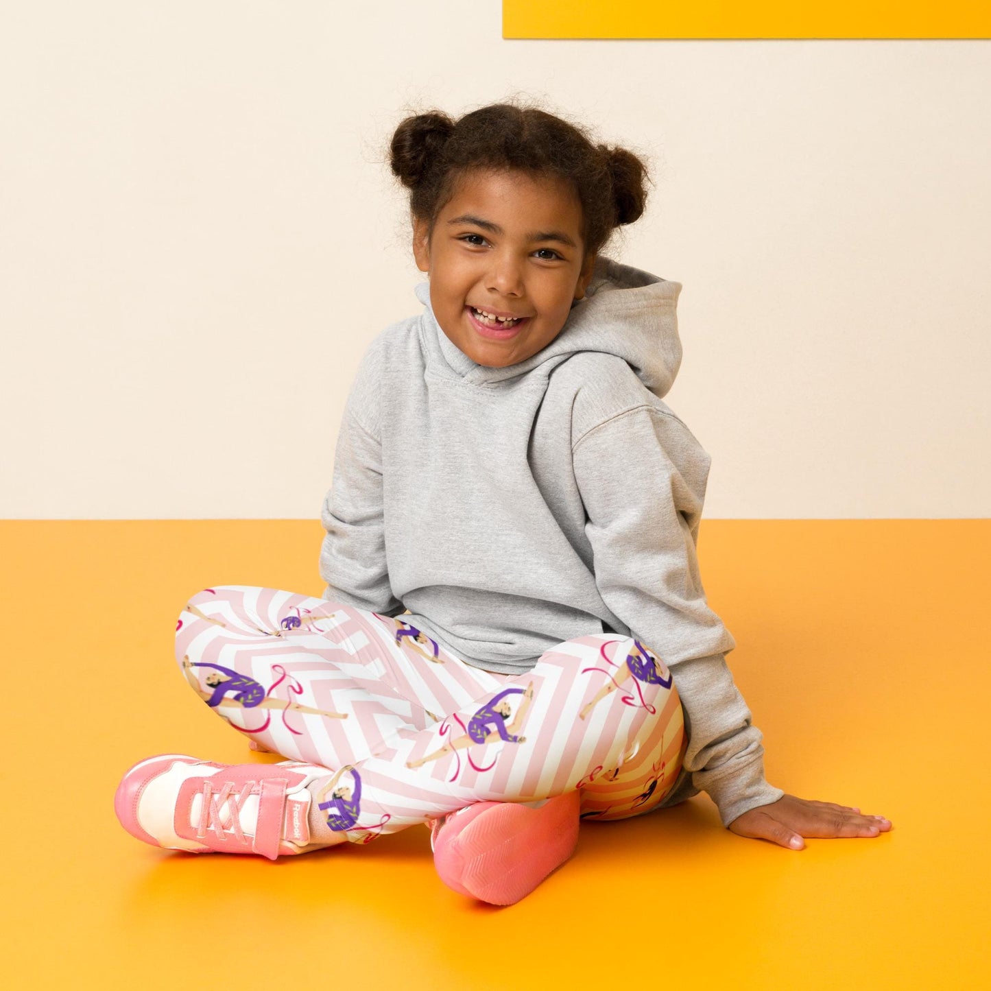 Legging pour petite fille – Blanc & Rose – Doux, extensible, toutes saisons – Motif Gymnaste Danseuse