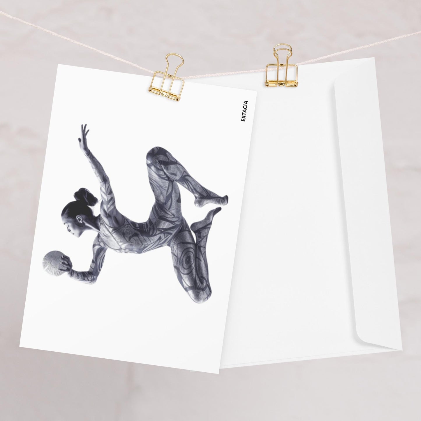 Carte de Vœux imprimée avec Illustration Originale carte artistique avec enveloppe, papeterie délicate pour message personnel gymnaste danse