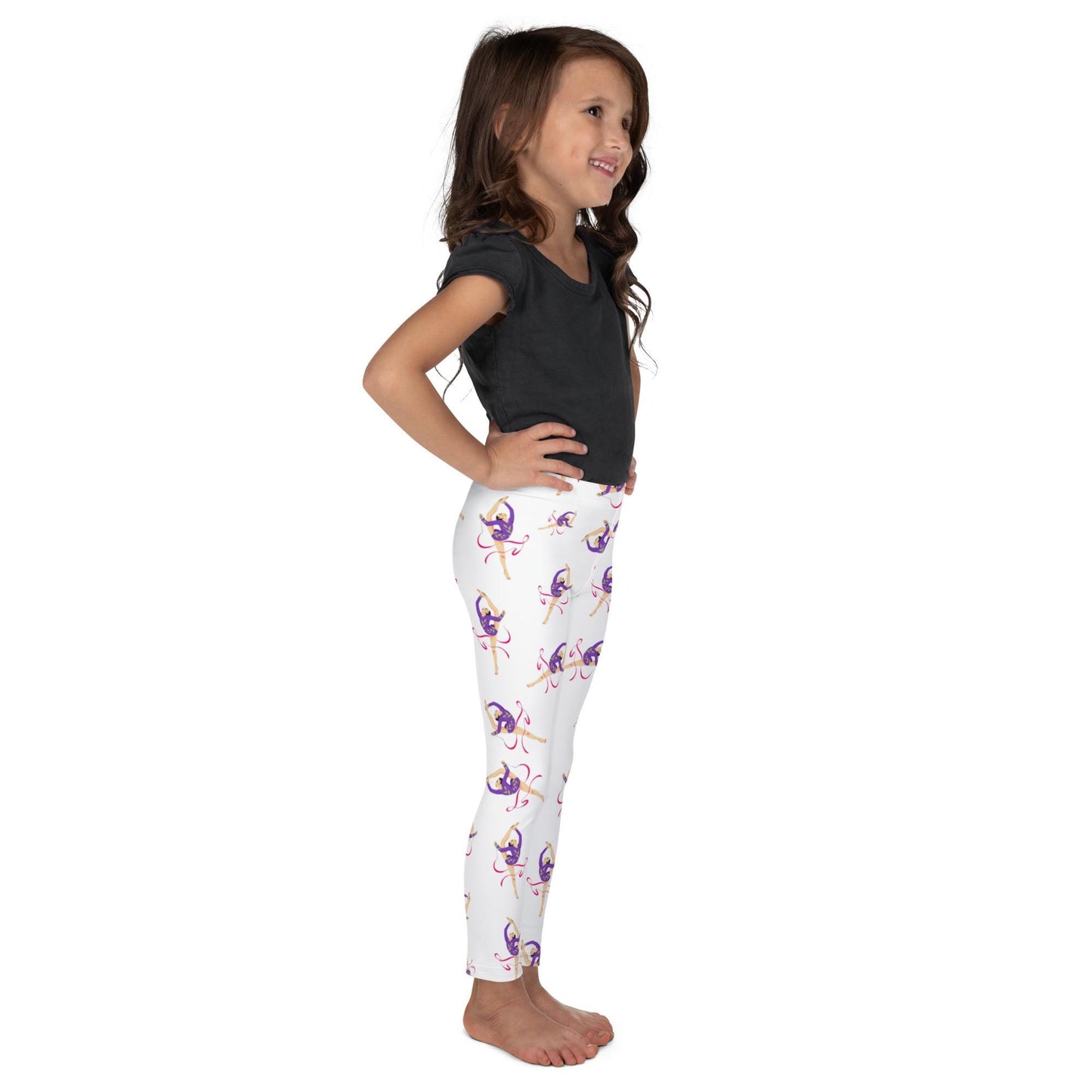 Legging pour petite fille – Blanc – Doux, extensible, toutes saisons – Motif Gymnaste Danseuse