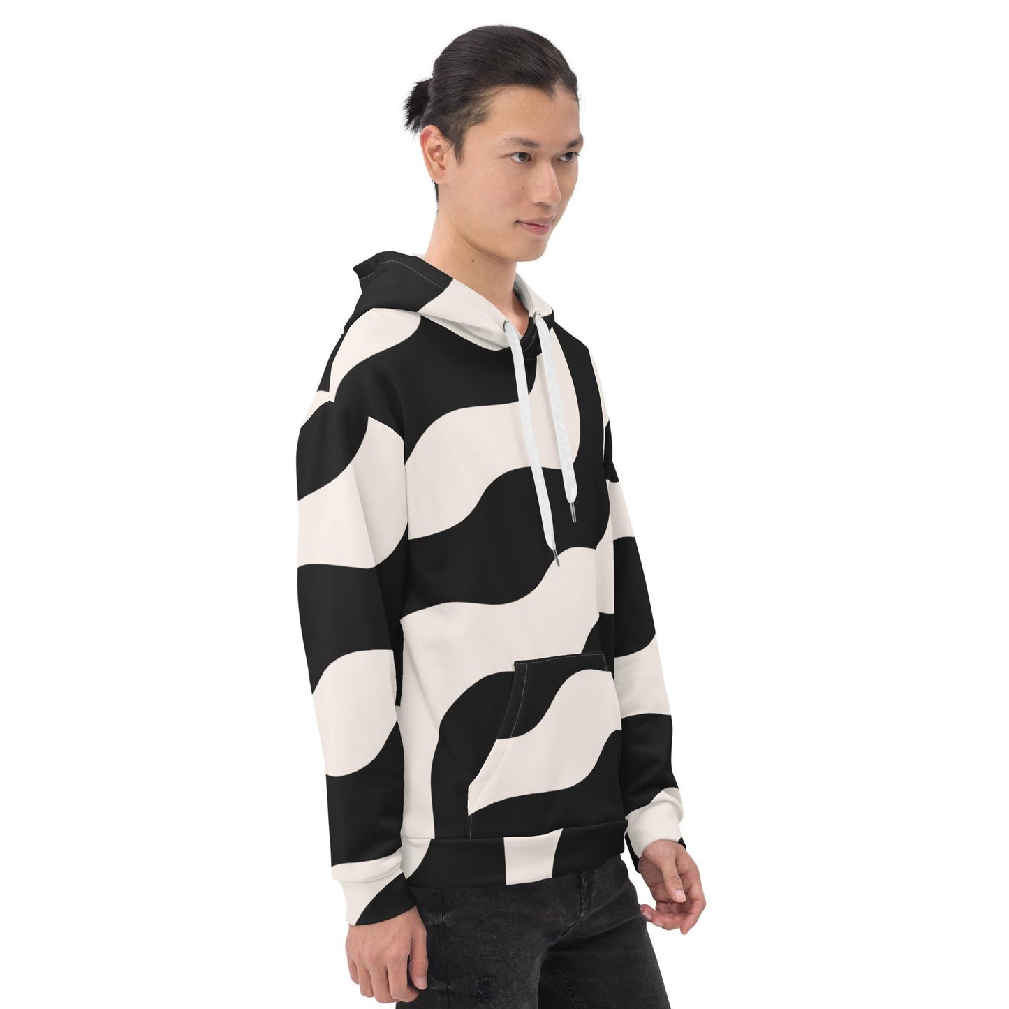 Sweat à capuche pour homme - Beige & Noir – Confort durable, matière recyclée – Graphique Minimaliste