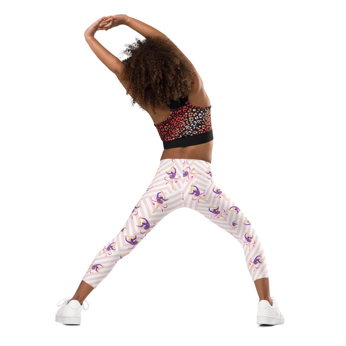 Legging pour petite fille – Blanc & Rose – Doux, extensible, toutes saisons – Motif Gymnaste Danseuse