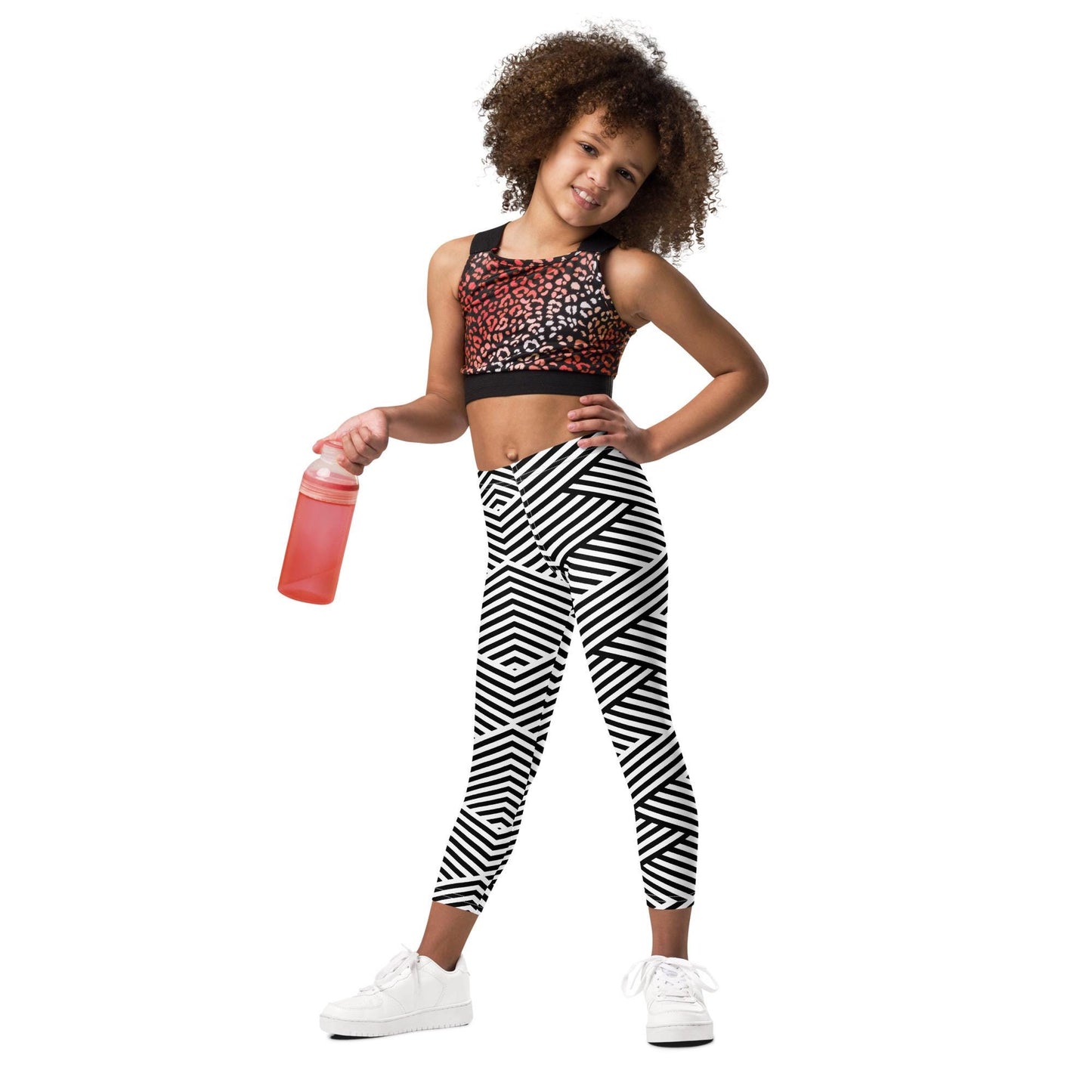 Legging pour petite fille – Blanc & Noir à rayures – Doux, extensible, toutes saisons – Graphique