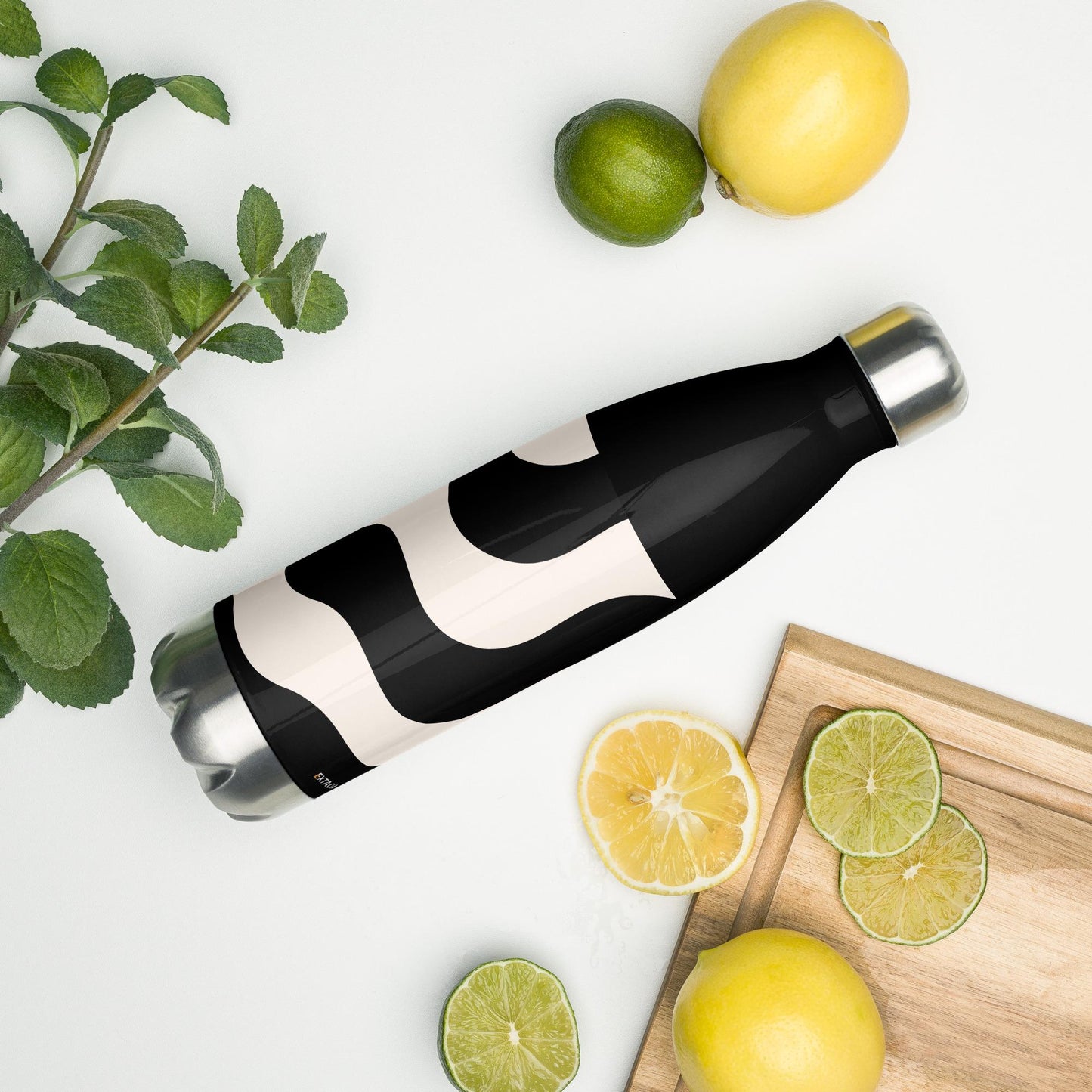 Gourde Inox - Beige & Noir – Bouteille Étanche, isotherme, durable en acier inoxydable – Graphique