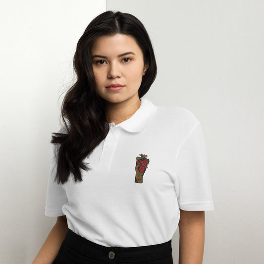 Polo pour femme à manches courtes – 100% coton piqué, motif brodé "Coeur Déjà Pris"