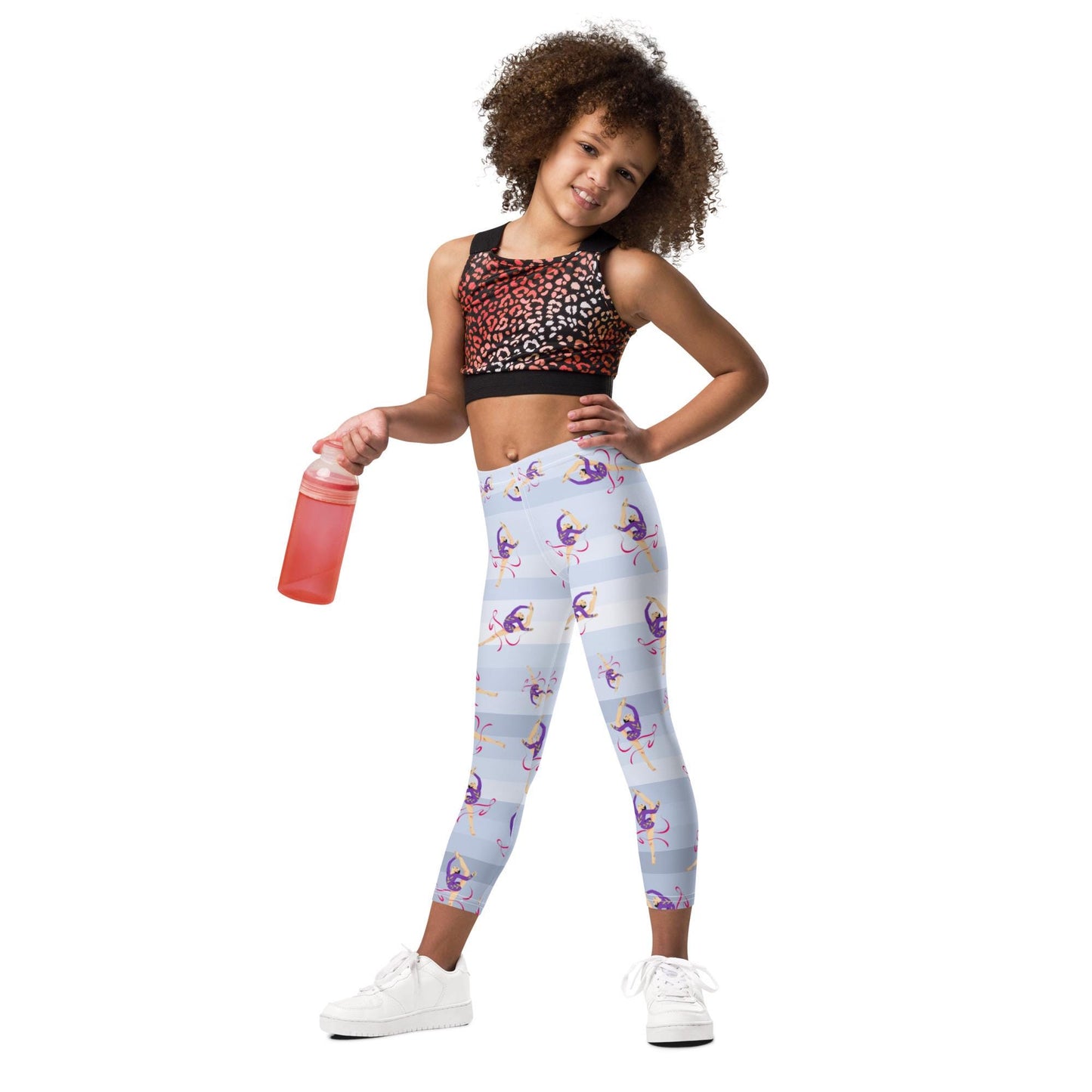 Legging pour petite fille – Dégradé Bleu Clair – Doux, extensible, toutes saisons – Motif Gymnaste Danseuse