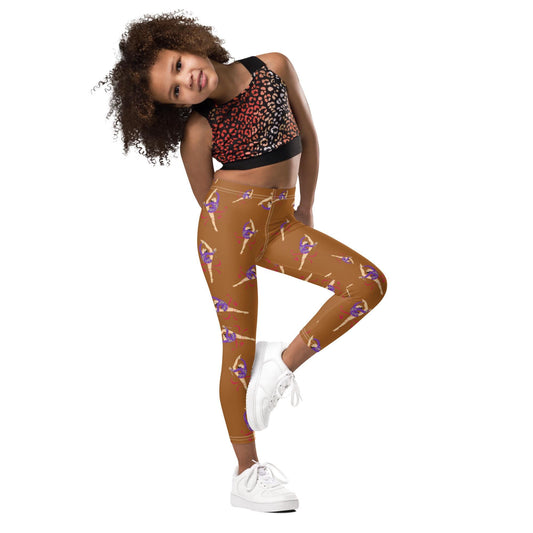 Legging pour petite fille – Caramel – Doux, extensible, toutes saisons – Motif Gymnaste Danseuse