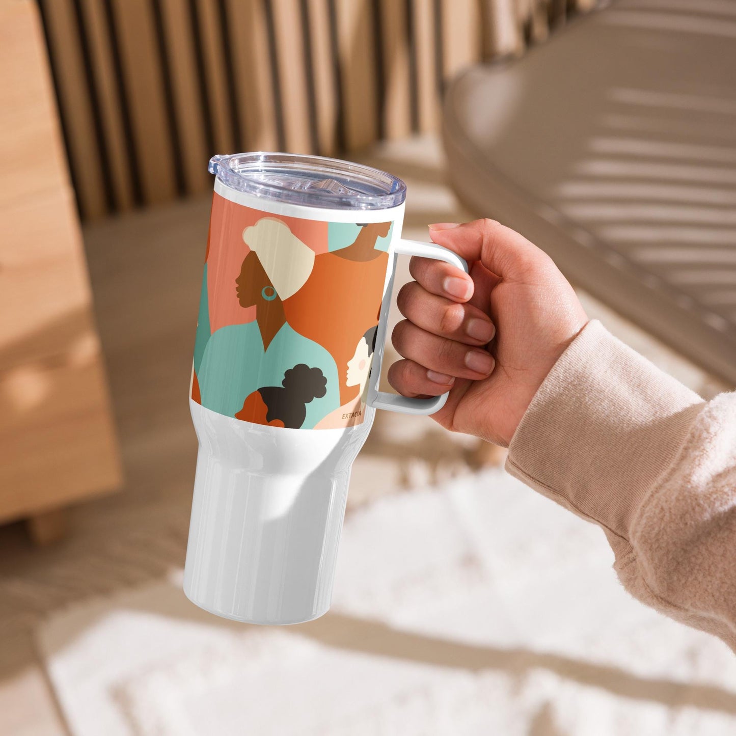 Mug Isotherme Inox - Mug de Voyage Isotherme en Acier Inoxydable avec Anse Design des Silhouettes Feminines Femmes - THERMOS Durable Étanche