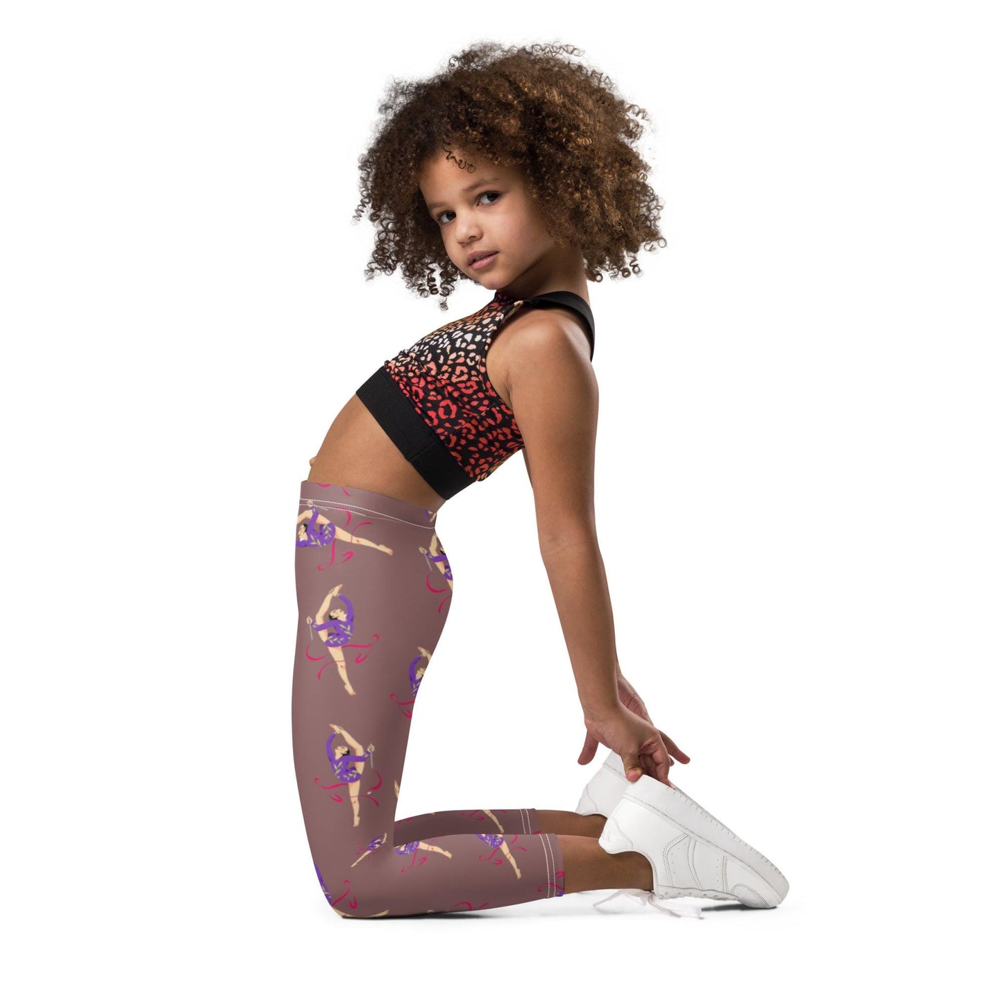 Legging pour petite fille – Vieux Rose – Doux, extensible, toutes saisons – Motif Gymnaste Danseuse