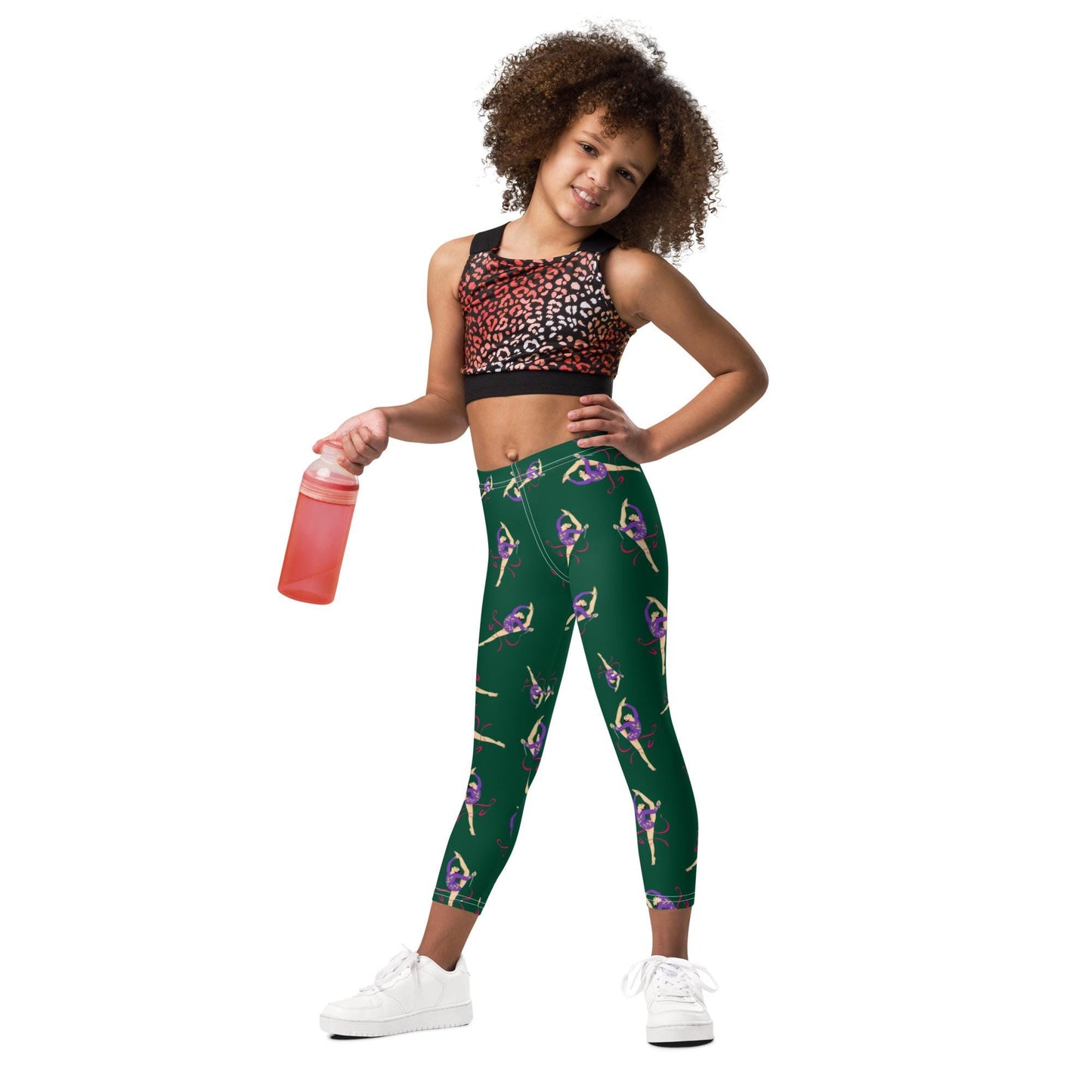 Legging pour petite fille – Vert Sapin – Doux, extensible, toutes saisons – Motif Gymnaste Danseuse