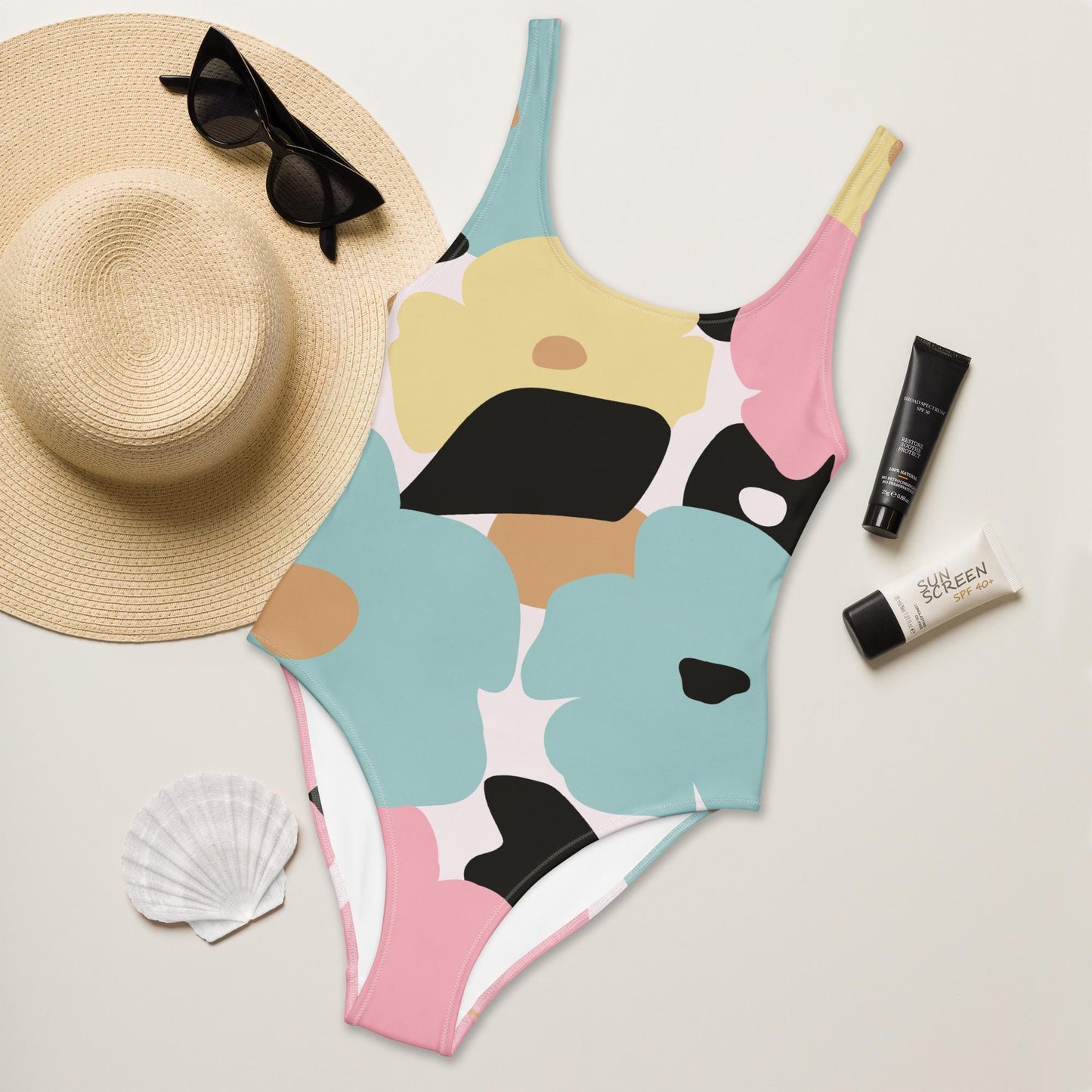 Maillot de bain 1 pièce pour femme – Fleuri, Pastel – Confort, maintien & séchage rapide – Minimaliste