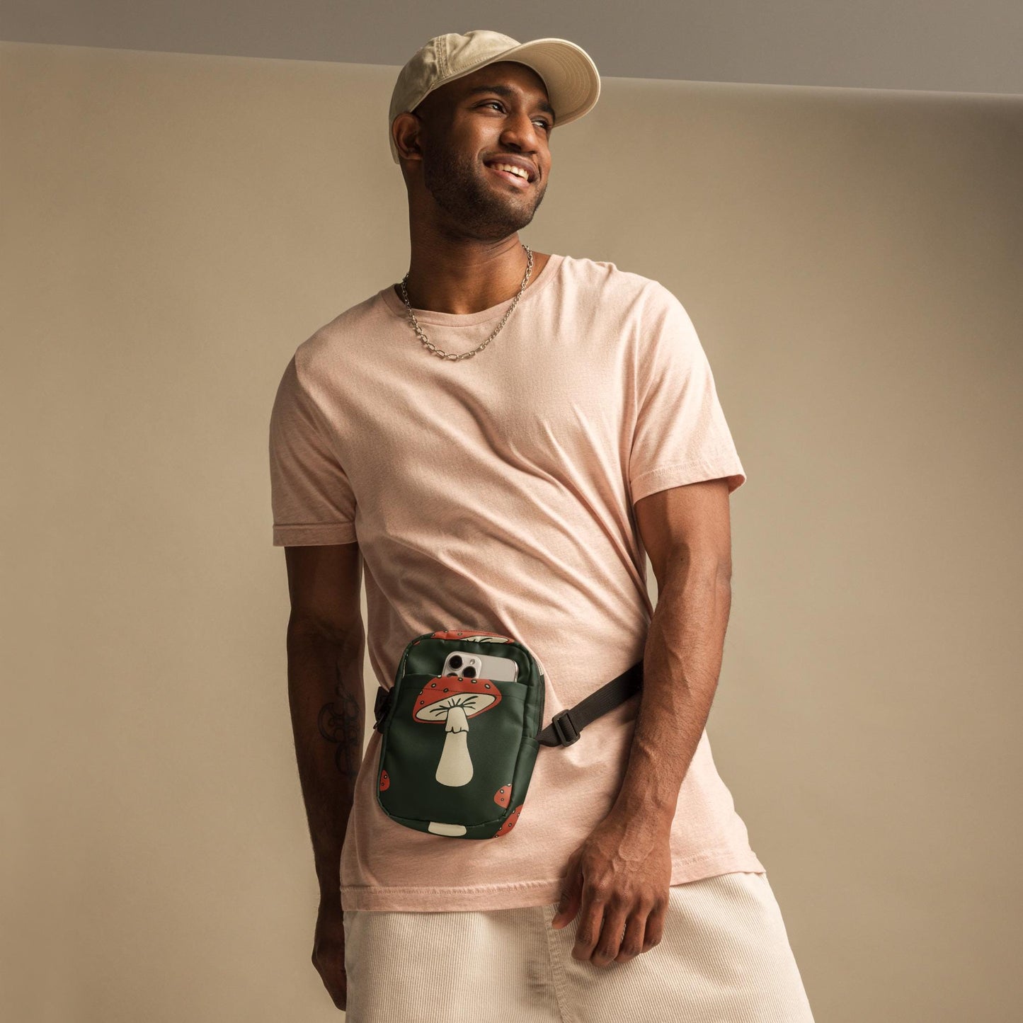 Sacoche Bandoulière Minimaliste - Sac Unisex Personnalisable – Légère, Compacte, Pratique – Quotidien, Voyage Design Minimaliste Champignons