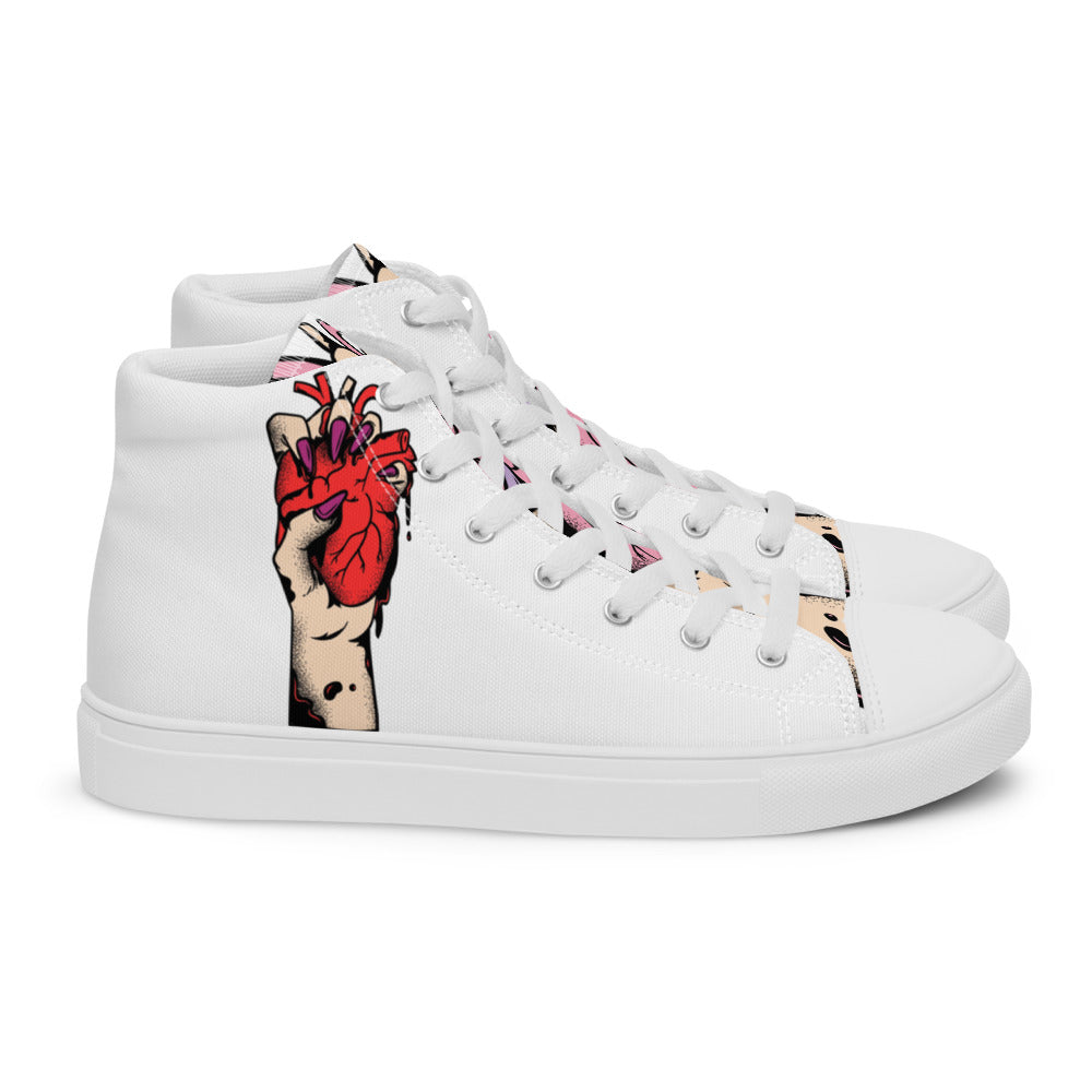 Baskets montantes homme - Couer déjà Pris - semelle blanche - en toile – vue latérale, laçage ajustable