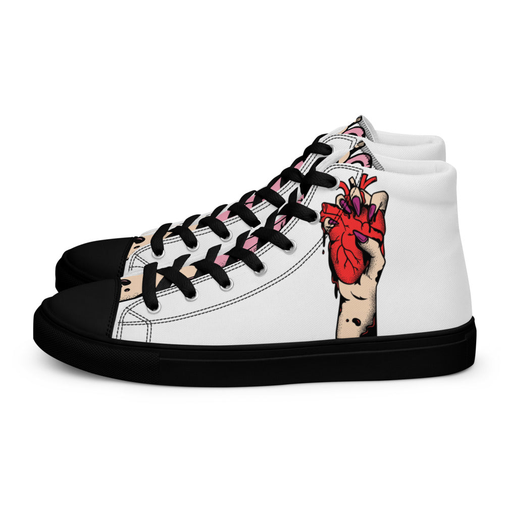 Baskets montantes homme - Couer déjà Pris - semelle noire - en toile – vue latérale, laçage ajustable