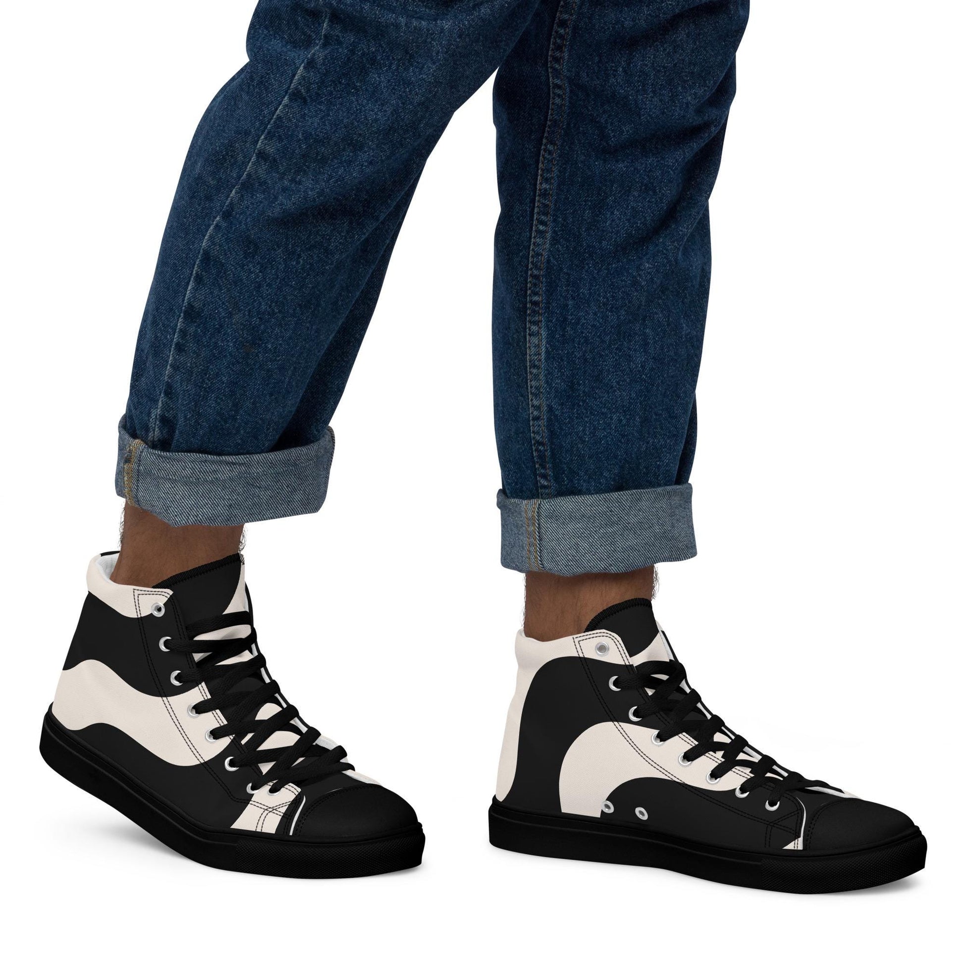 Baskets montantes homme - portées, maintien de cheville en marche urbaine - - beige et noir, graphique - semelle noire