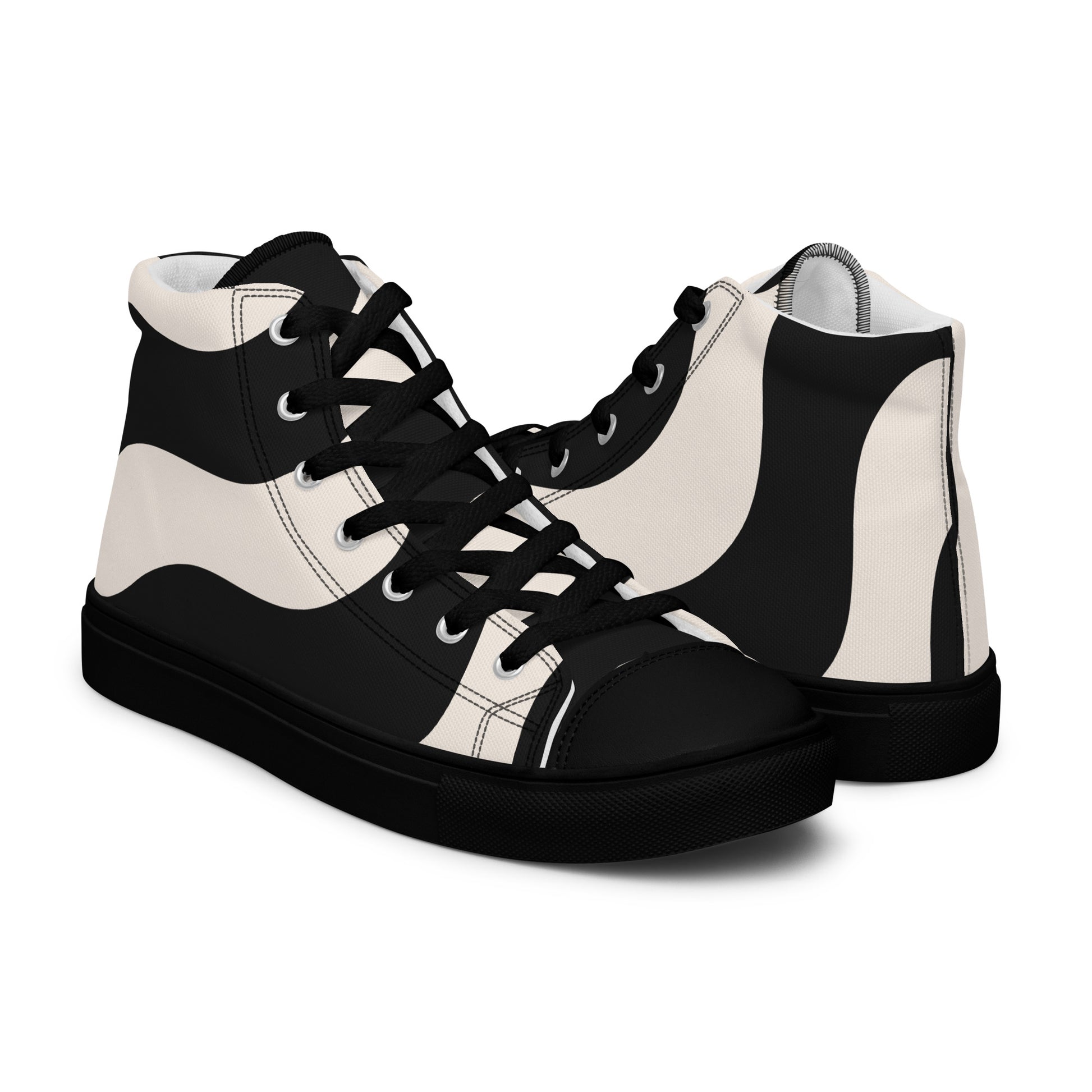 Baskets montantes homme – vue 3/4, silhouette complète - beige et noir, graphique - semelle noire