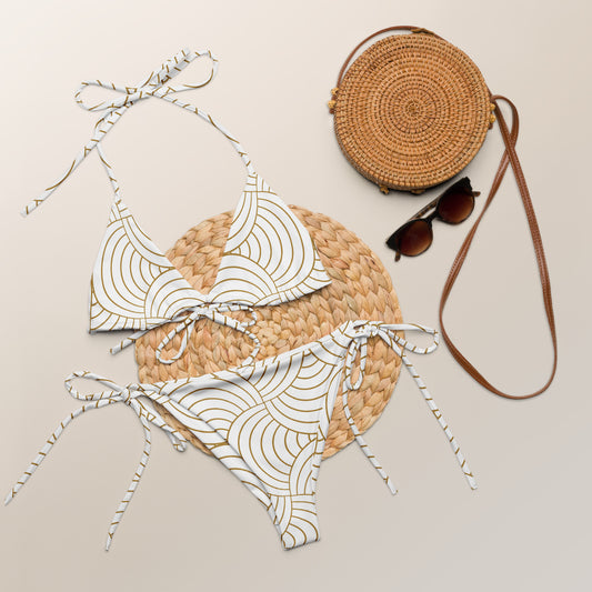 Bikini femme - blanc et or, graphique minimaliste  – séchage rapide, usage plage et piscine