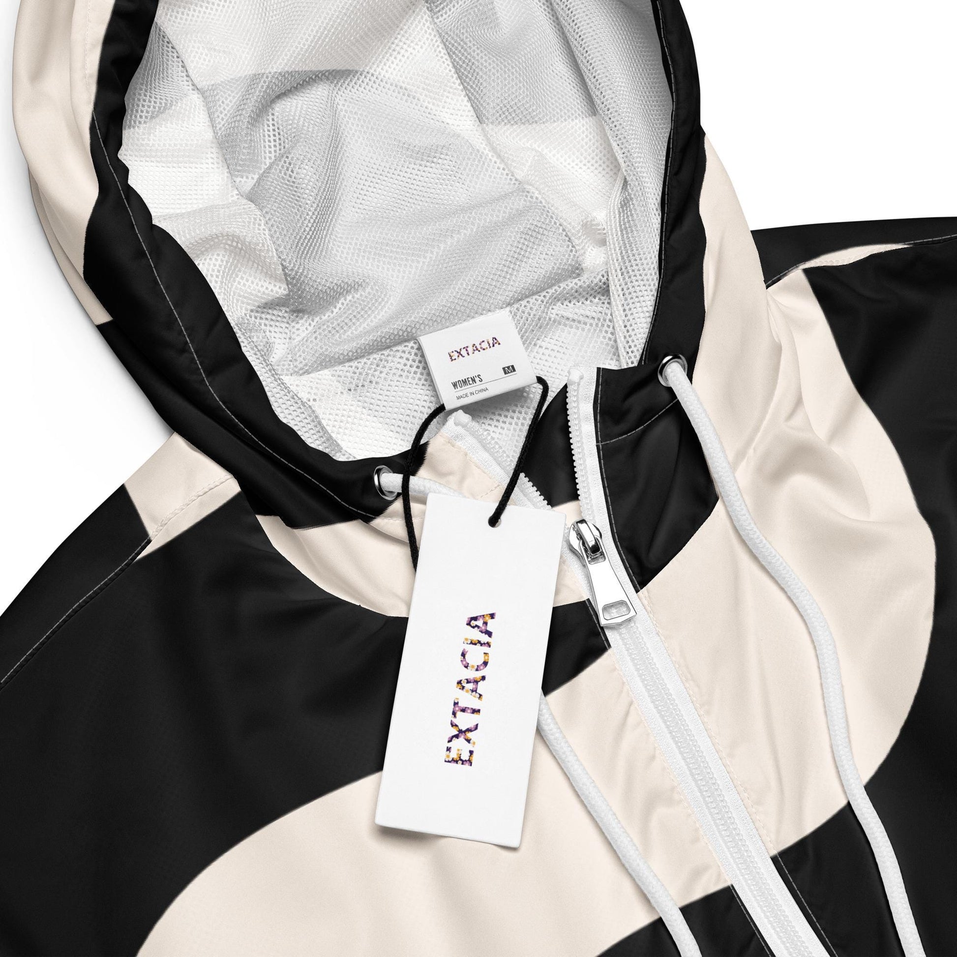 Capuche et fermeture, veste coupe-vent femme Noir et beige, pour sport et ville