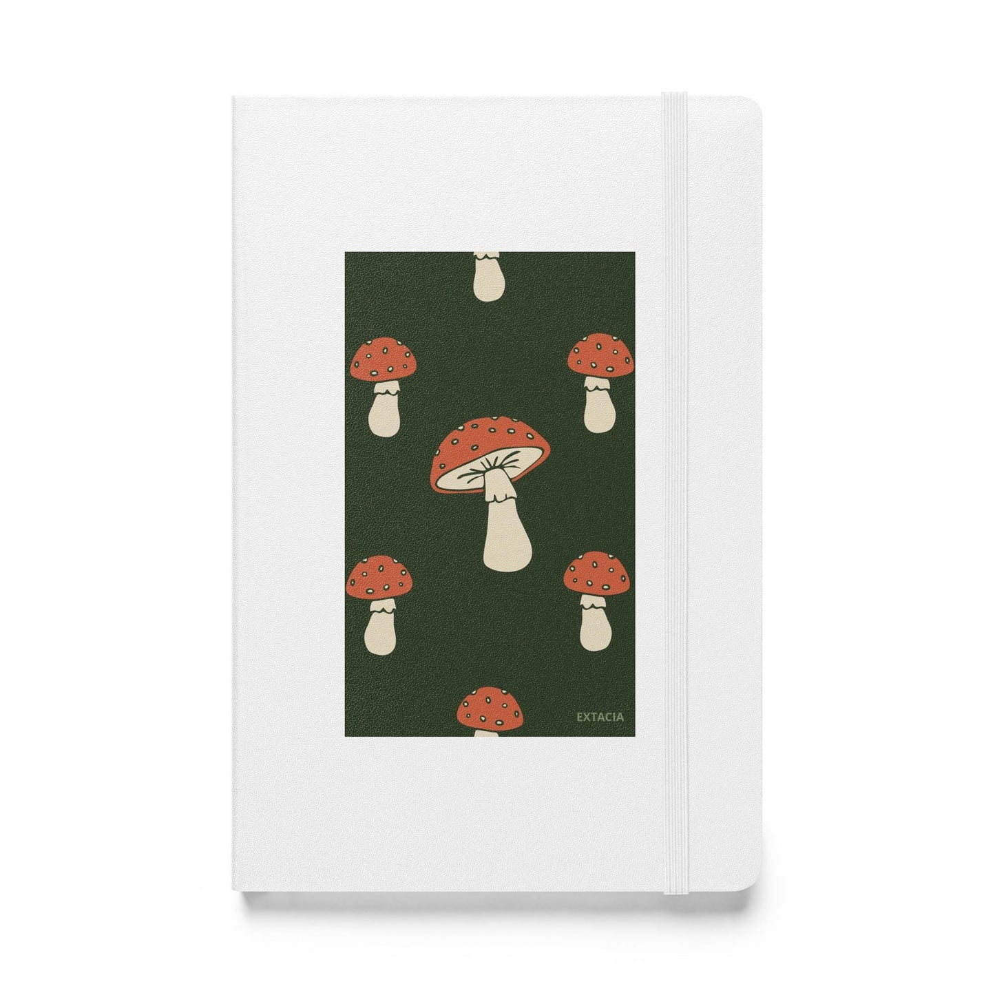 Carnet à couverture rigide vue de face, design minimal - Vert champignon - blanc