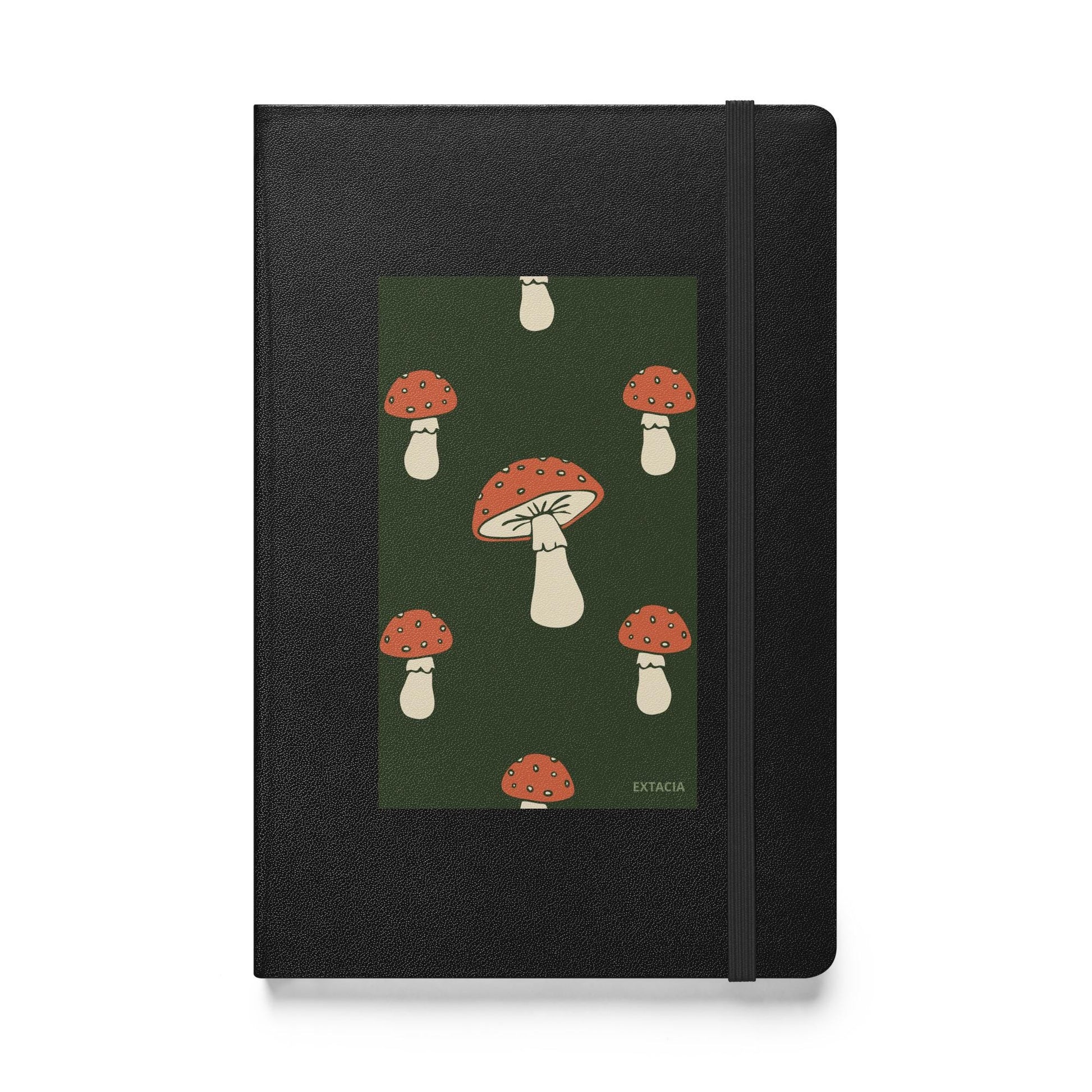 Carnet à couverture rigide vue de face, design minimal - Vert champignon - noir