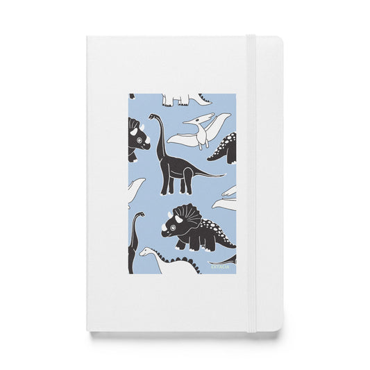 Carnet à couverture rigide vue de face, design minimal - blanc - A5 – Bleu dinosaures