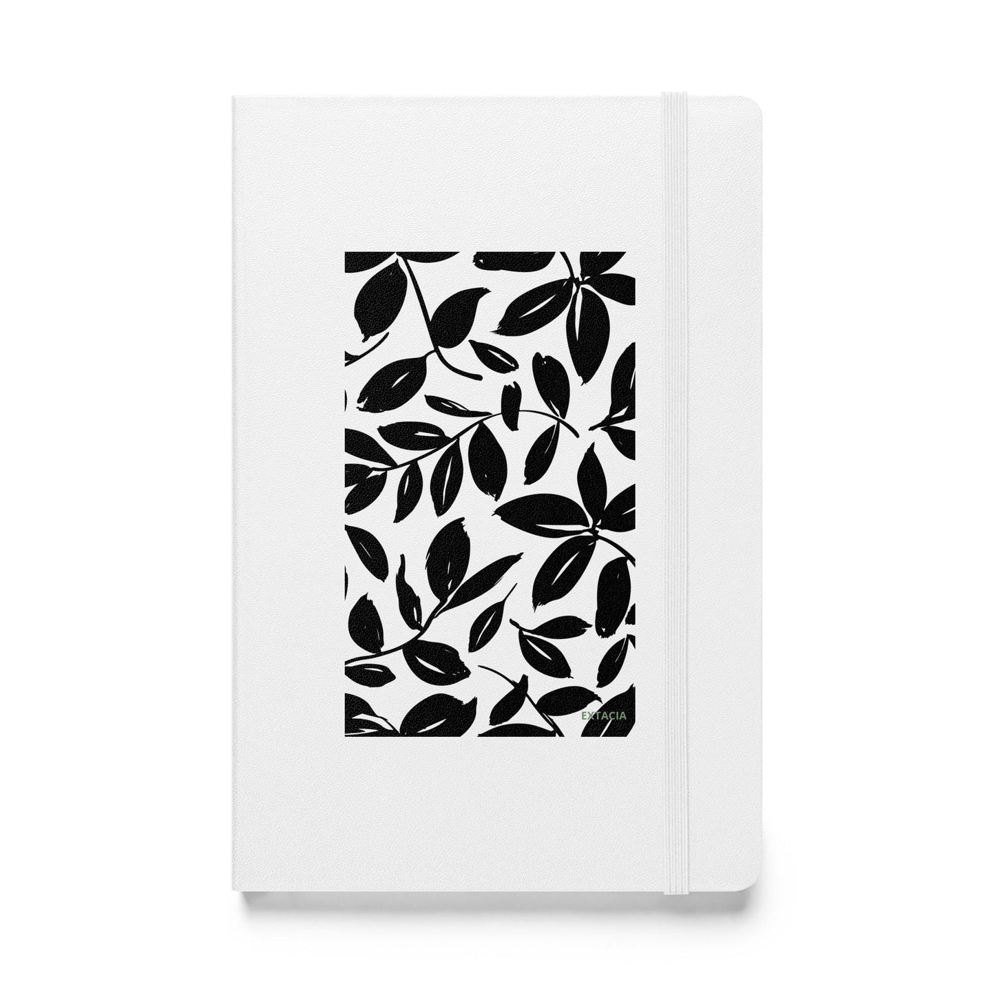 Carnet à couverture rigide vue de face, design minimal - blanc - A5 – jardin blanc et noir
