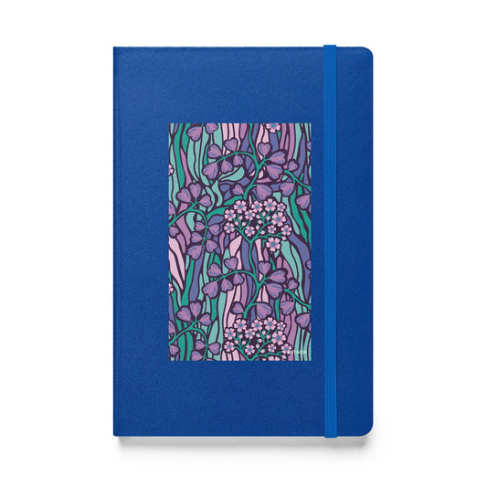 Carnet à couverture rigide vue de face, design minimal - bleu - A5 – jardin coloré