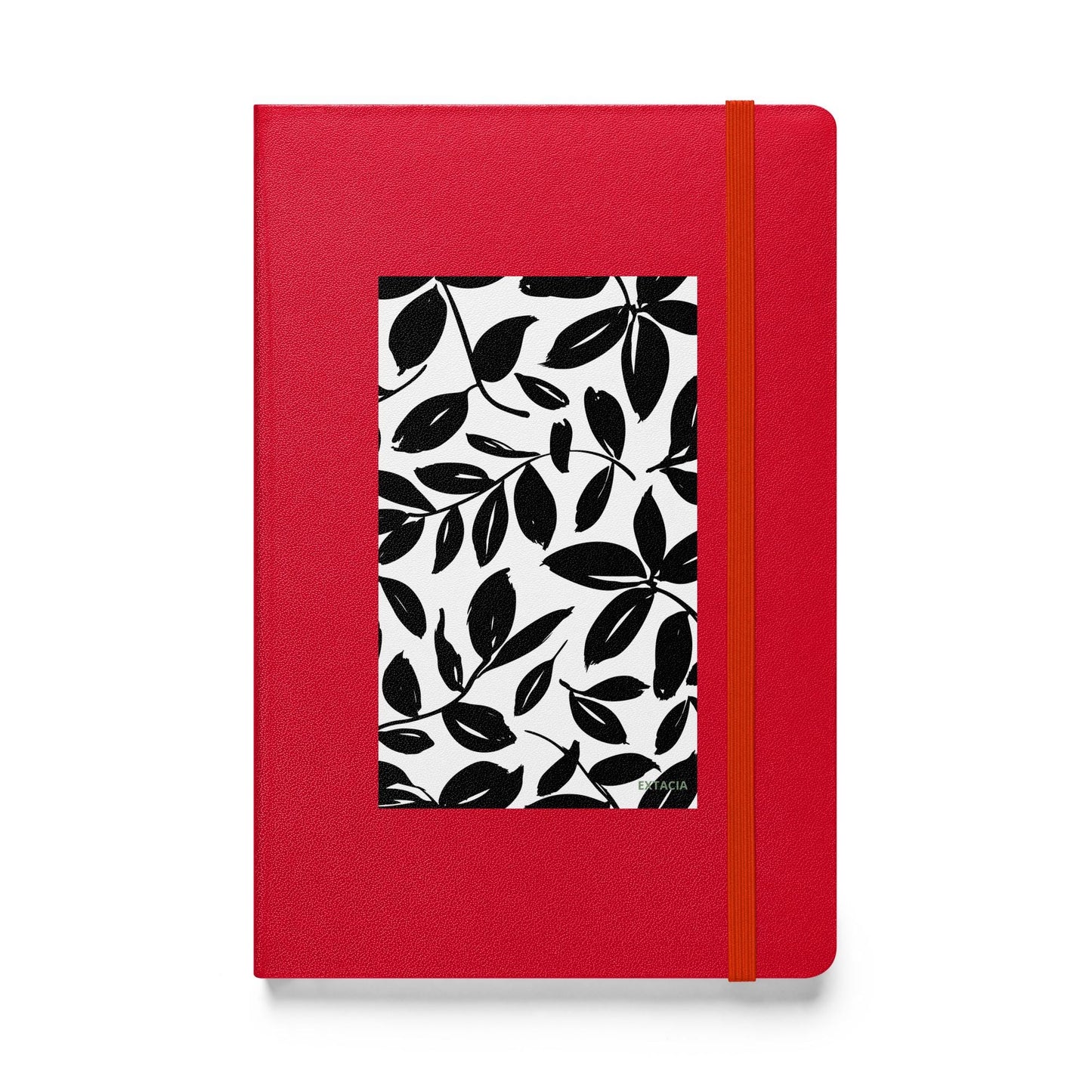 Carnet à couverture rigide vue de face, design minimal - rouge - A5 – jardin blanc et noir