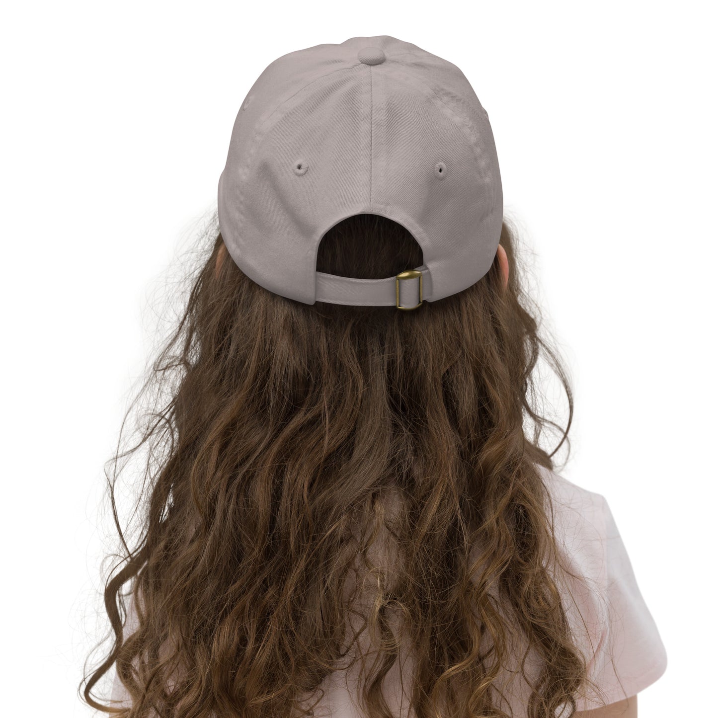 Casquette bébé & fille – vue de dos, ajustement/fermeture  - gris, motif brodé gymnaste, danseuse