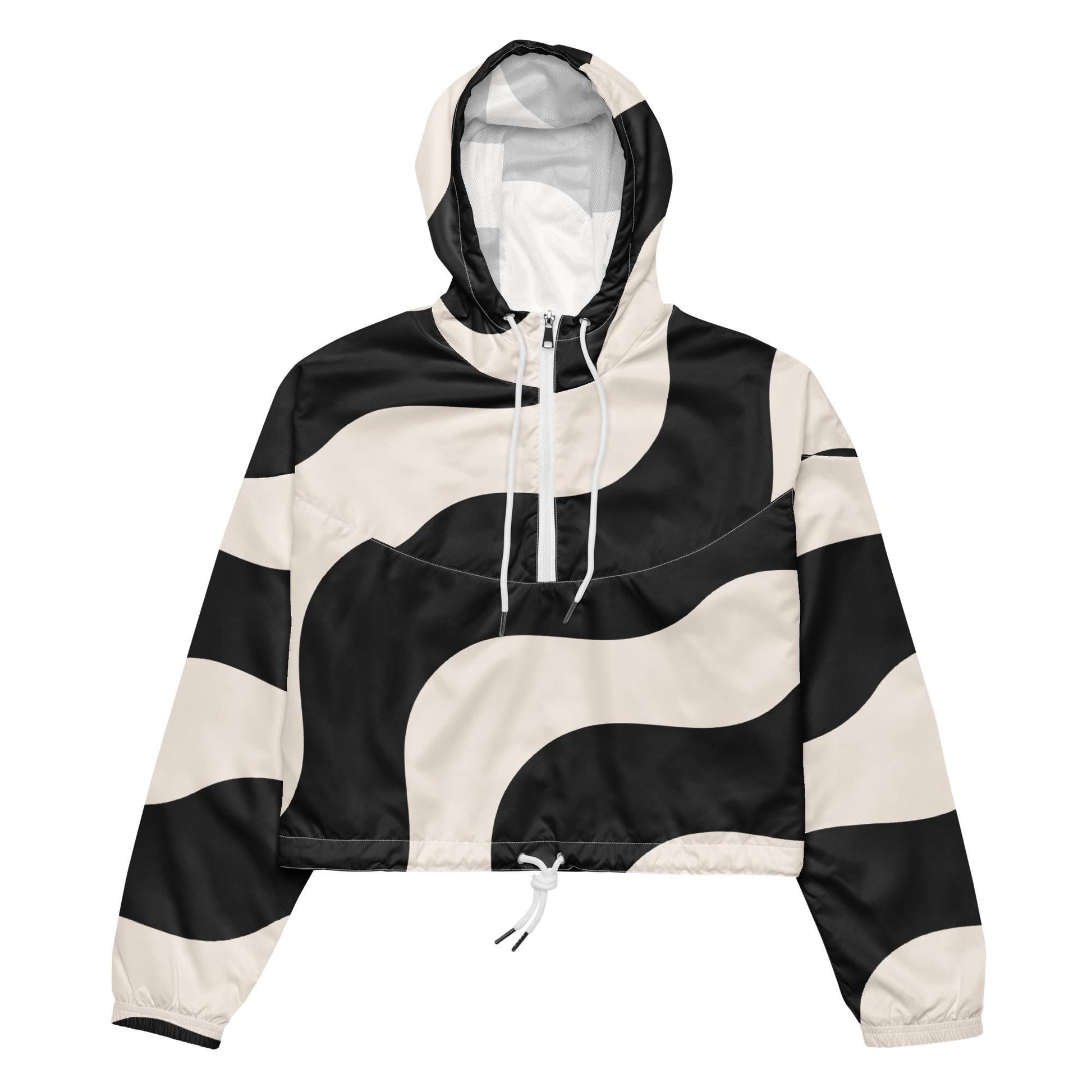 Détail du motif Noir et Beige, des cordons, tissu technique léger et respirant