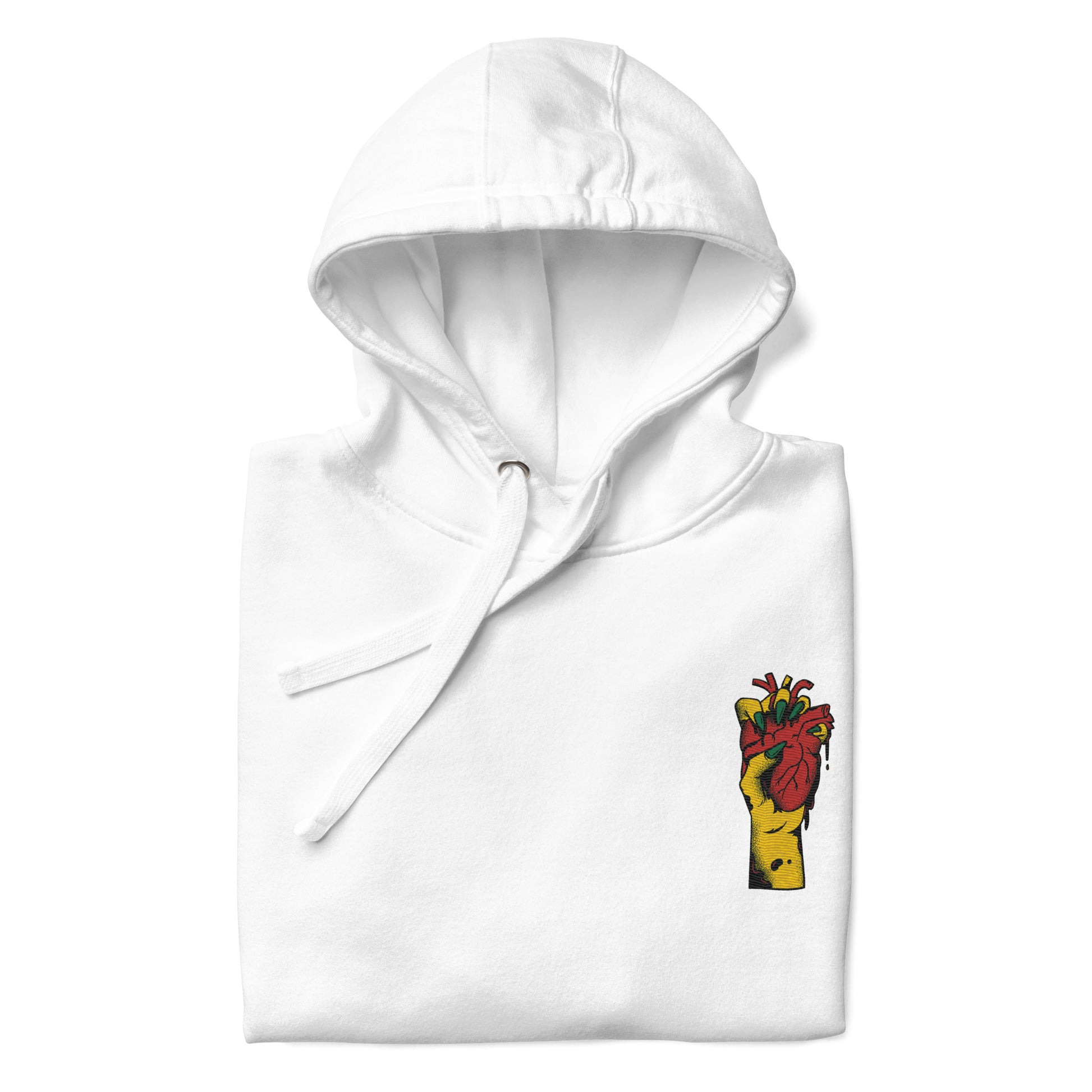 Détail du **motif imprimé** et trame coton, couture propre  - blanc – Coeur déjà pris, rouge - motif brodé -homme