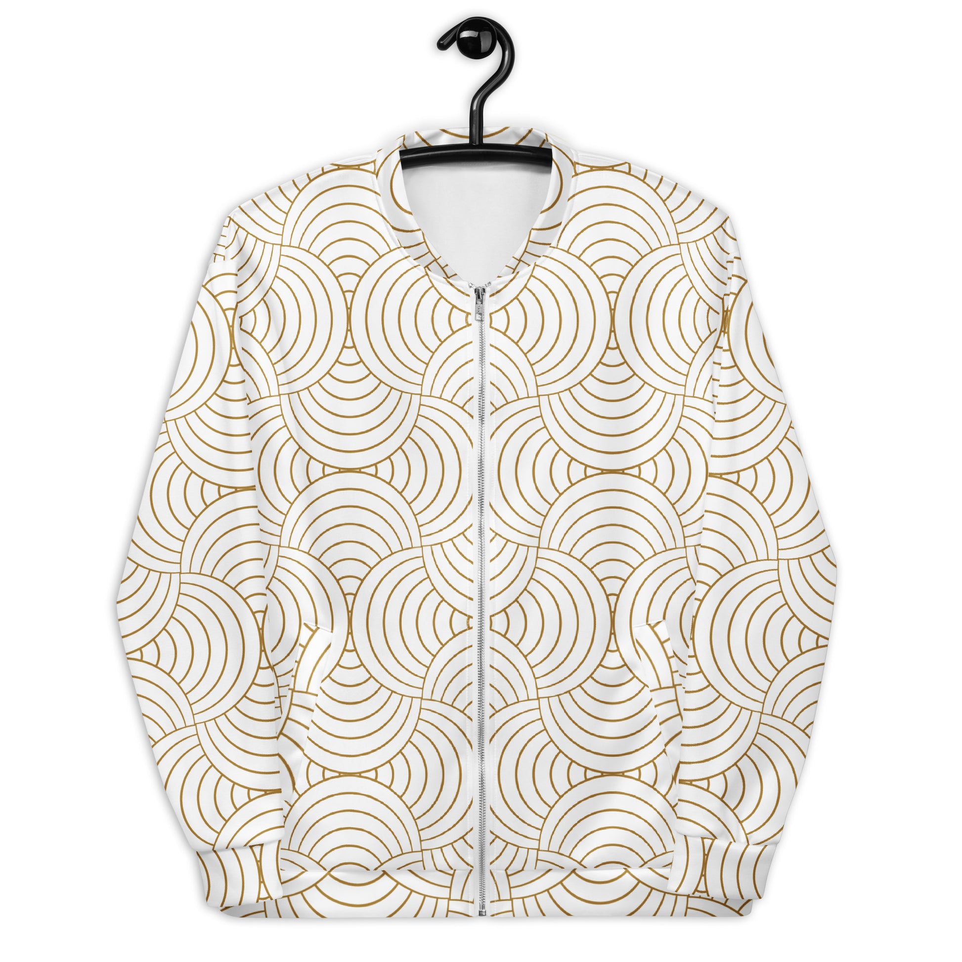 Détail du zip et des coutures, tissu technique léger et respirant, Blanc et Or