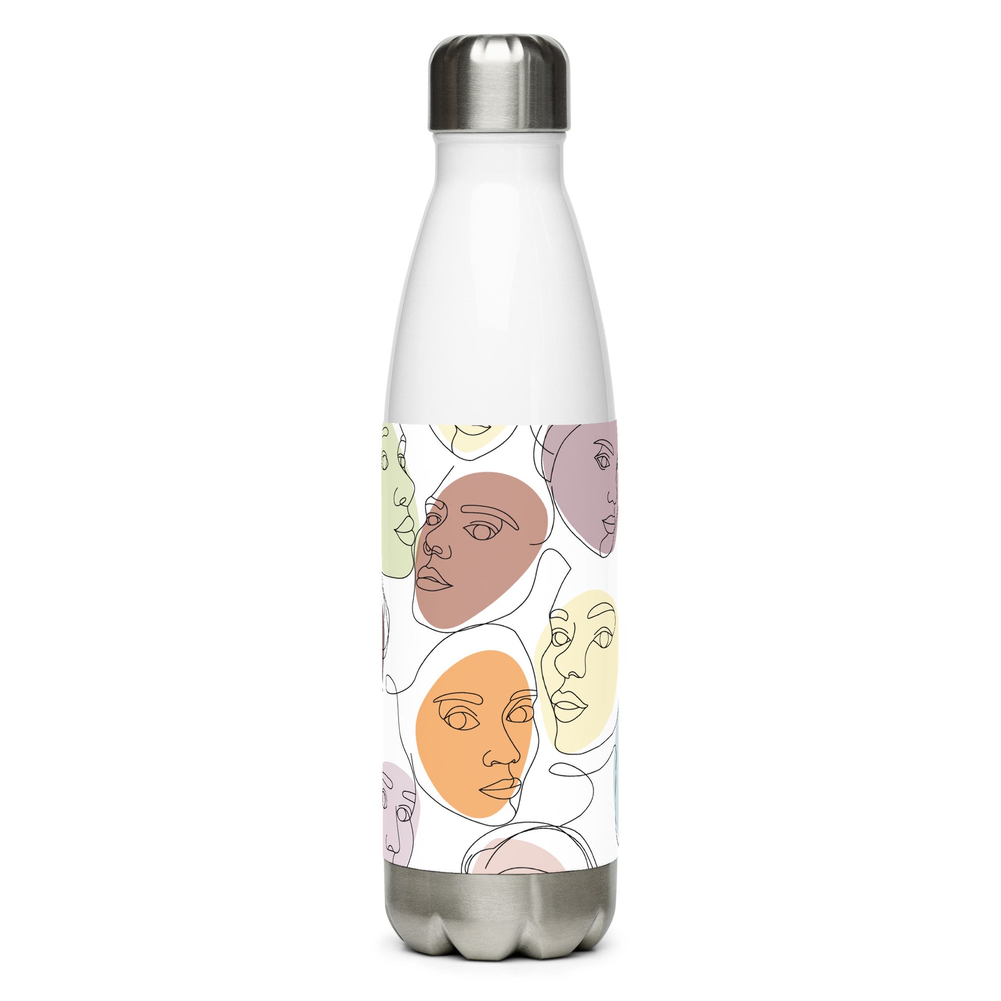 Gourde inox  – vue de face, design minimal, bouchon vissé étanche - calligraphie visages feminins