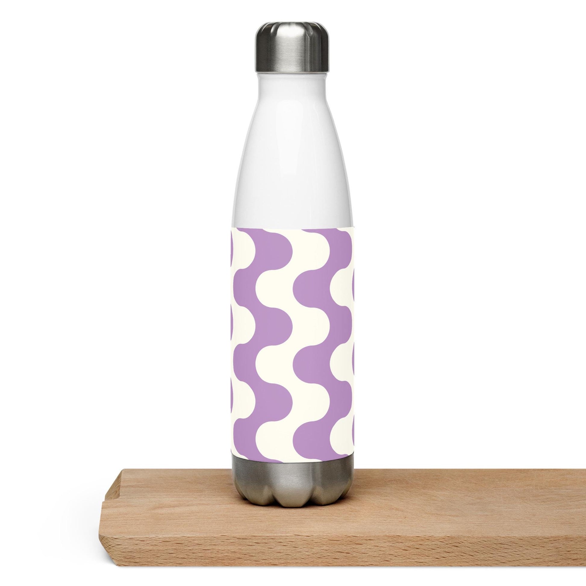Gourde inox  – vue de face, design minimal, bouchon vissé étanche - graphique minimaliste blanc et violet