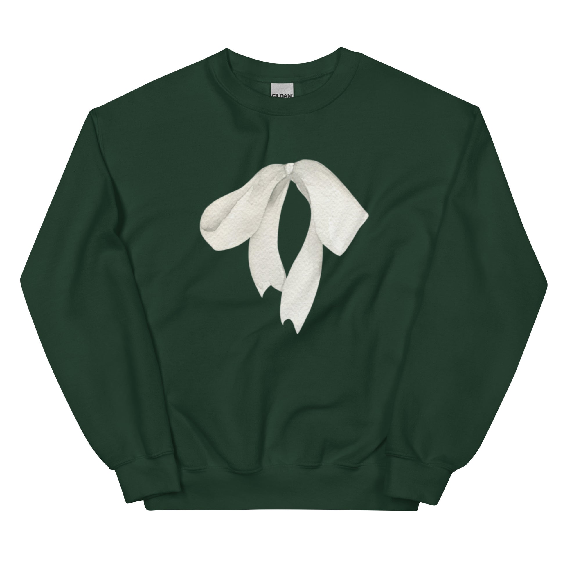 Gros plan impression et maille coton/polyester  - sweat femme motif imprimé "petit noeud" - vert sapin